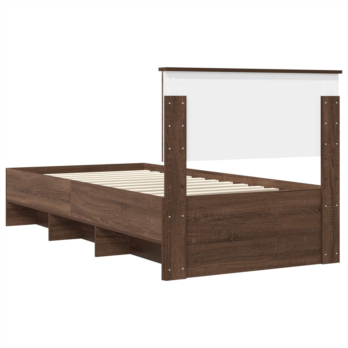 Sengestamme med hodegjerde Brun Eik 80 x 200 cm Konstruert tre