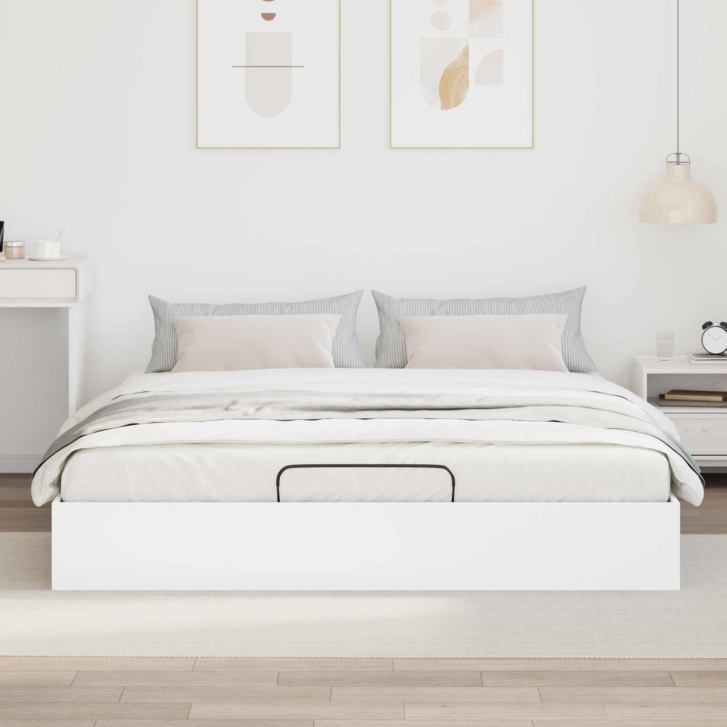 Ottoman sengeramme Hvit 203 x 180 x 25 cm Konstruert tre