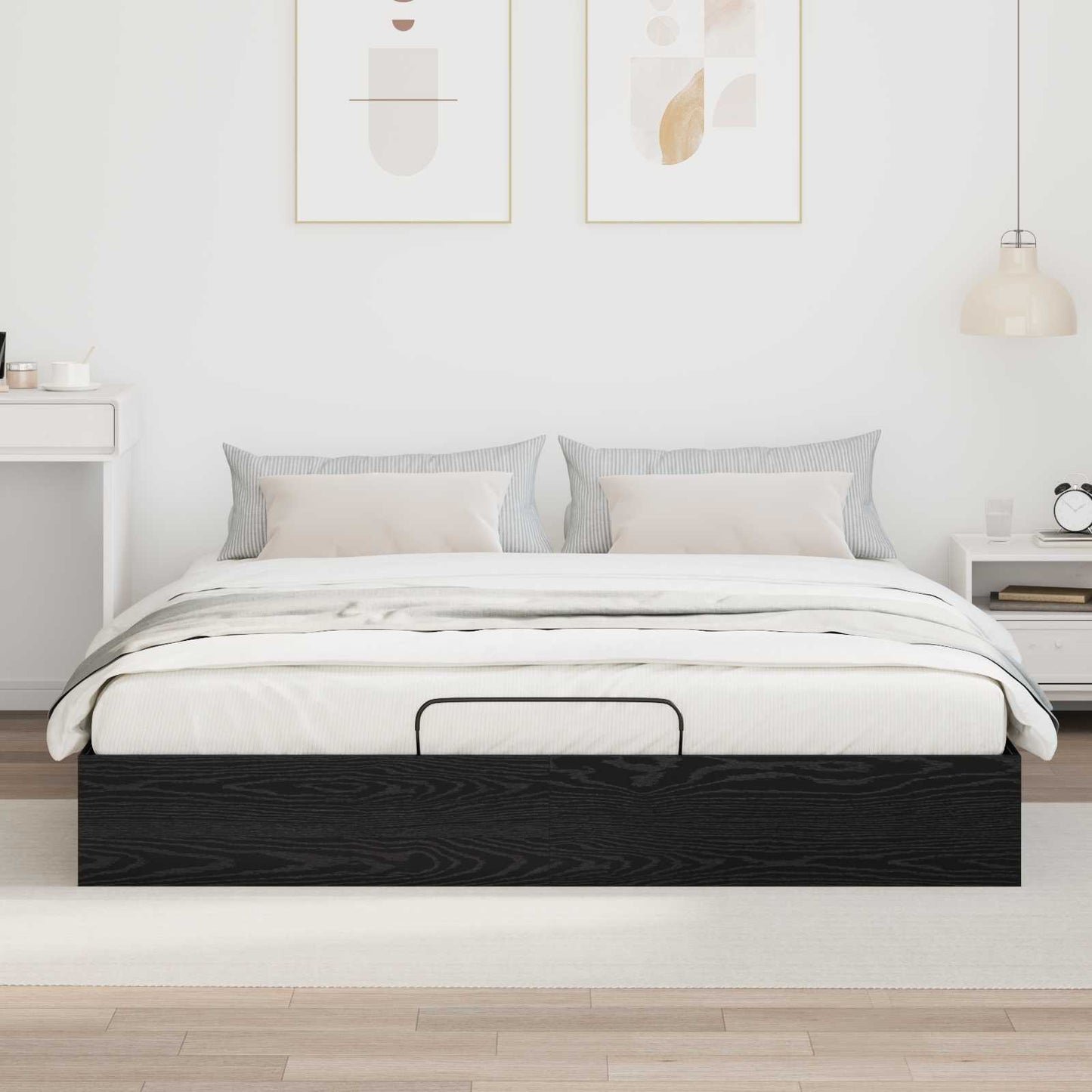Ottoman sengeramme Svart Eik 203 x 180 x 25 cm Konstruert tre