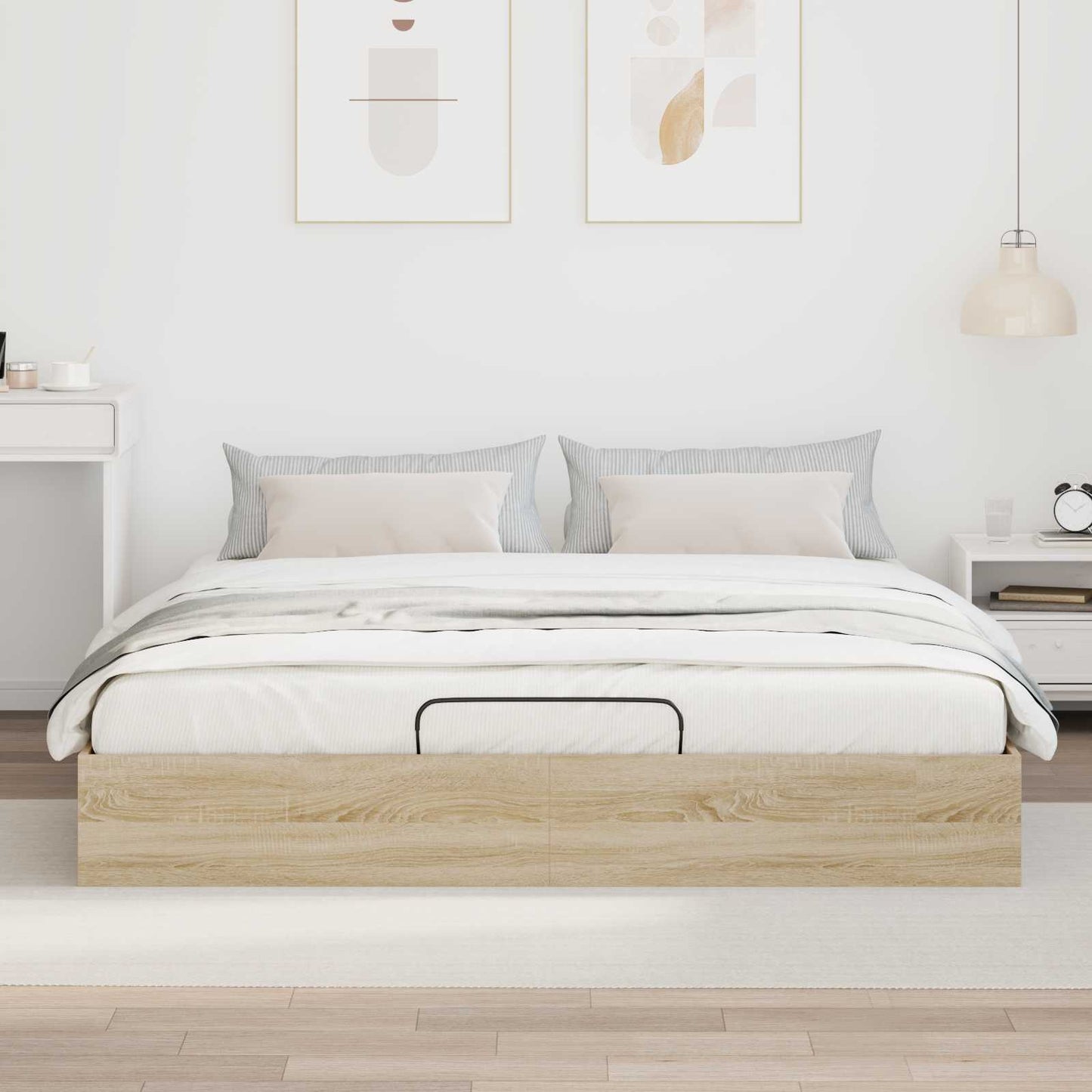 Ottoman sengeramme Sonoma eik 203 x 180 x 25 cm Konstruert tre