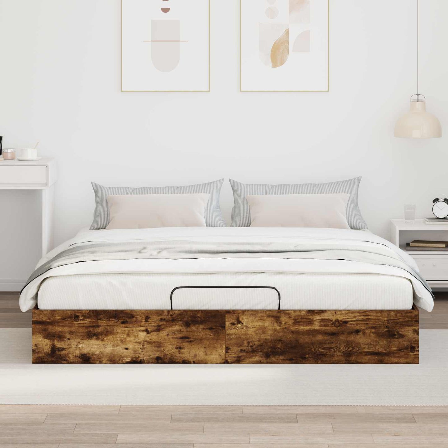 Ottoman sengeramme Røkt Eik 203 x 160 x 25 cm Konstruert tre