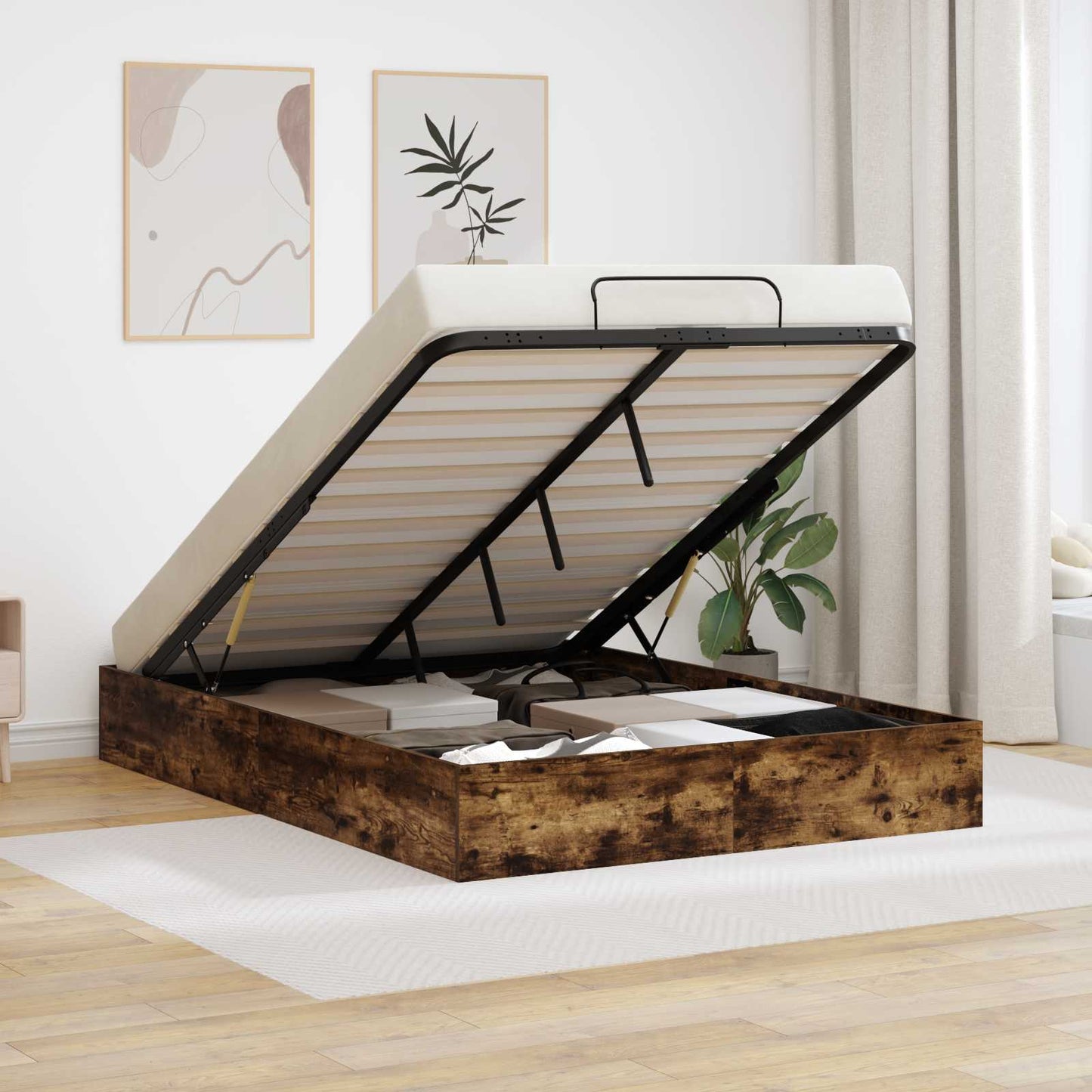 Ottoman sengeramme Røkt Eik 203 x 120 x 25 cm Konstruert tre