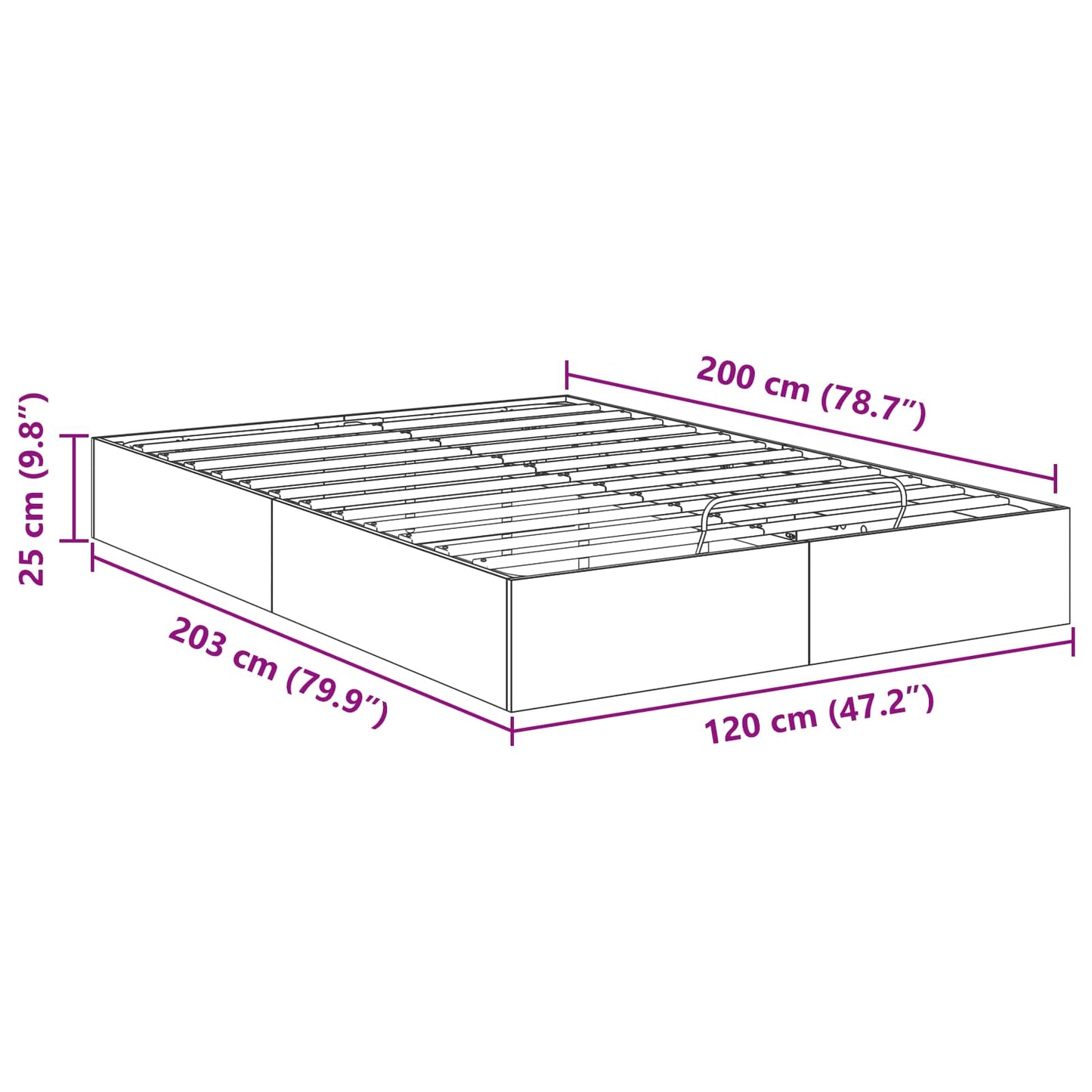 Ottoman sengeramme Grå Sonoma 203 x 120 x 25 cm Konstruert tre