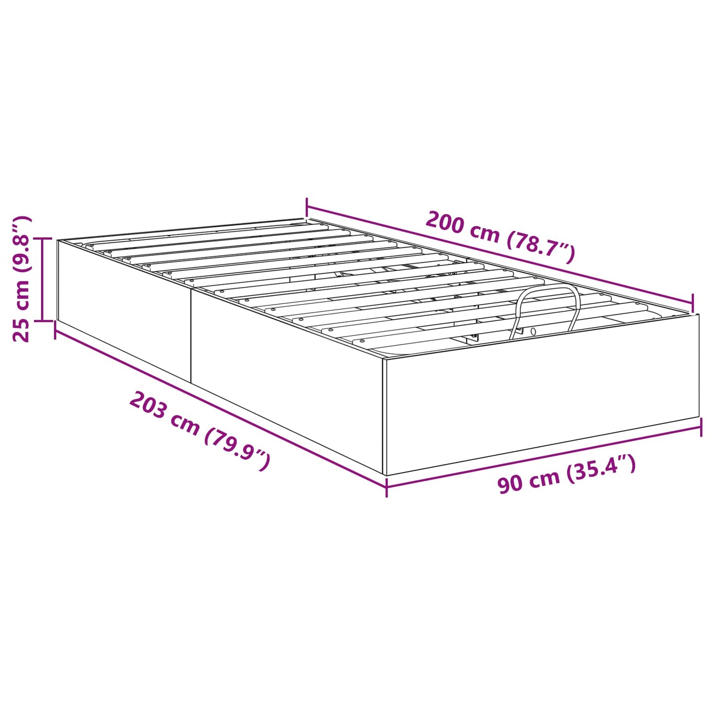 Ottoman sengeramme Grå Sonoma 203 x 90 x 25 cm Konstruert tre