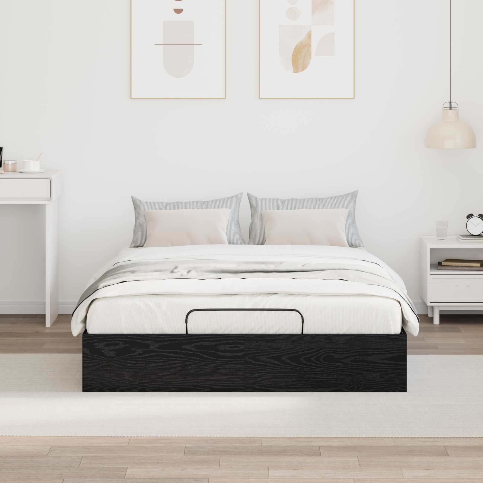 Ottoman sengeramme Svart Eik 193 x 120 x 25 cm Sponplate vidaXL