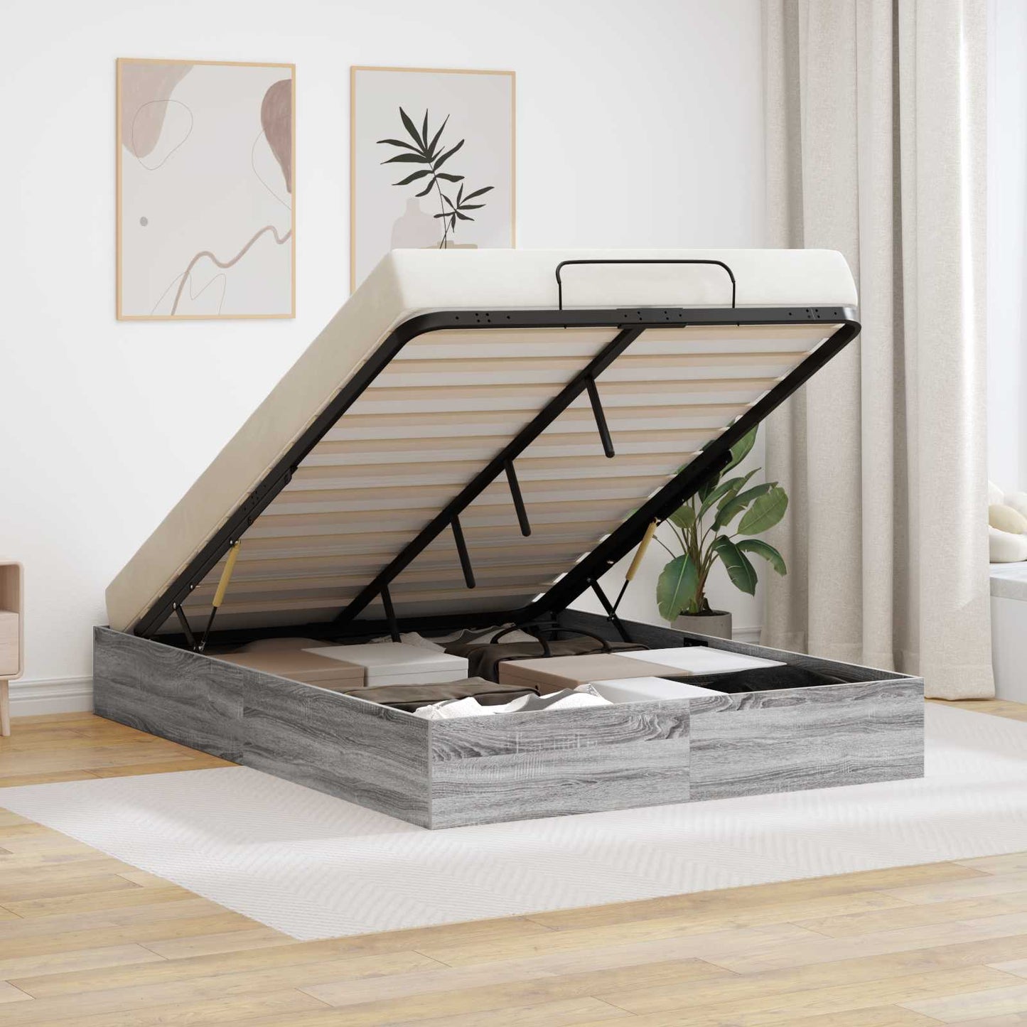 Ottoman sengeramme Grå Sonoma 193 x 140 x 25 cm Konstruert tre