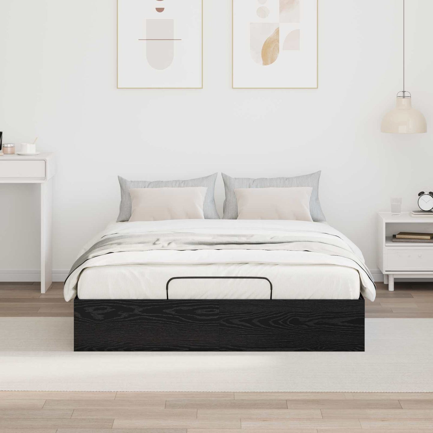 Ottoman sengeramme Svart Eik 193 x 135 x 25 cm Konstruert tre