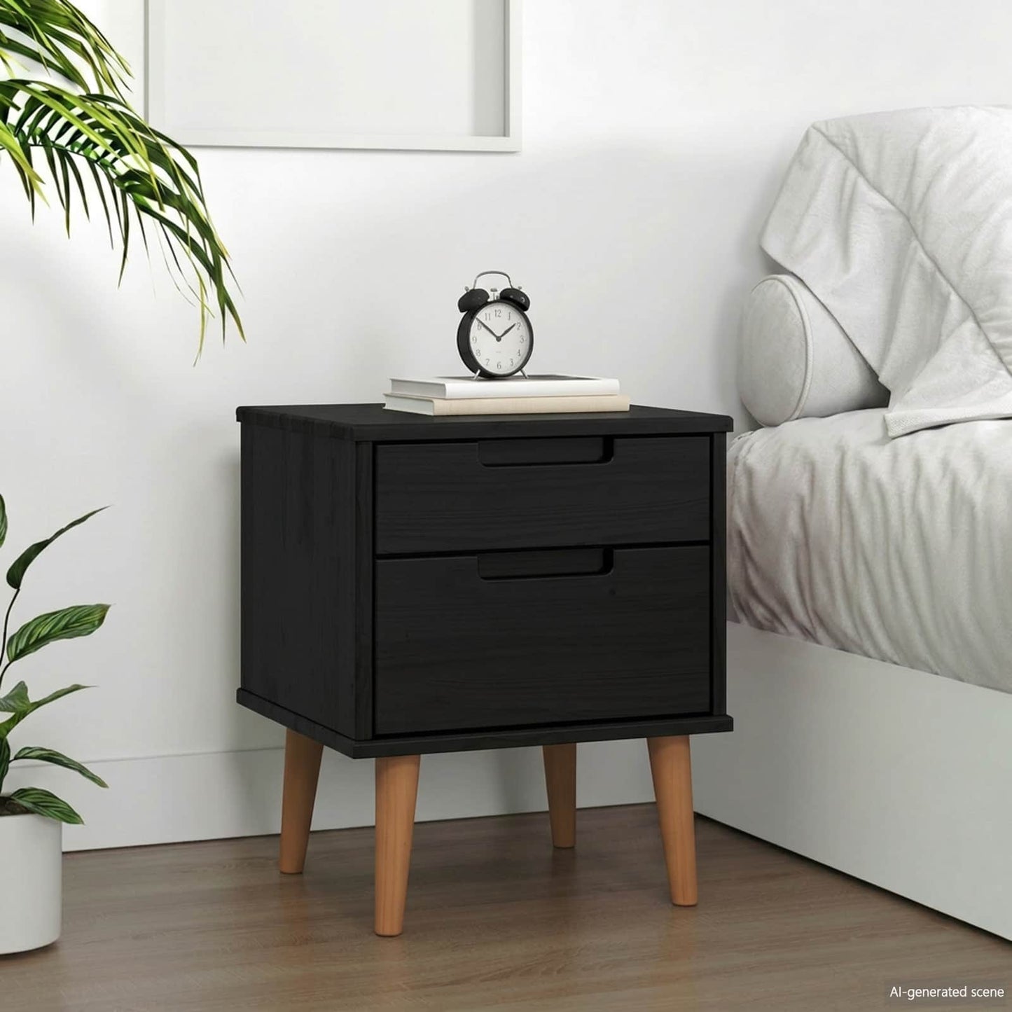 Nattbordskap MOLDE Svart 40 x 35 x 48 cm Heltre furu