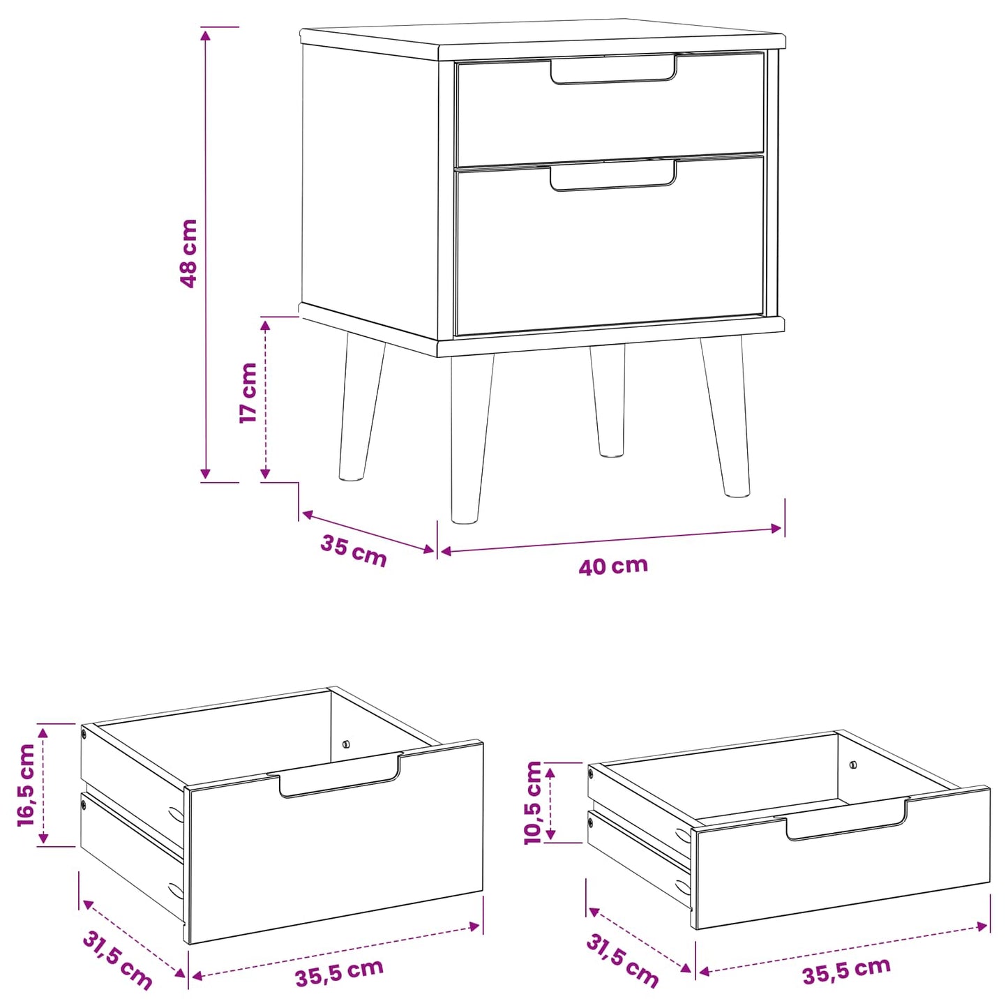 Nattbordskap MOLDE Svart 40 x 35 x 48 cm Heltre furu