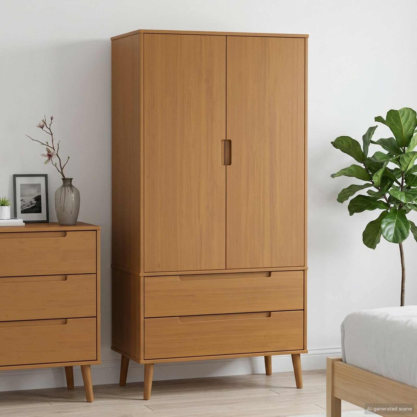 Garderobeskap MOLDE Karamell 90 x 55 x 175 cm Heltre furu