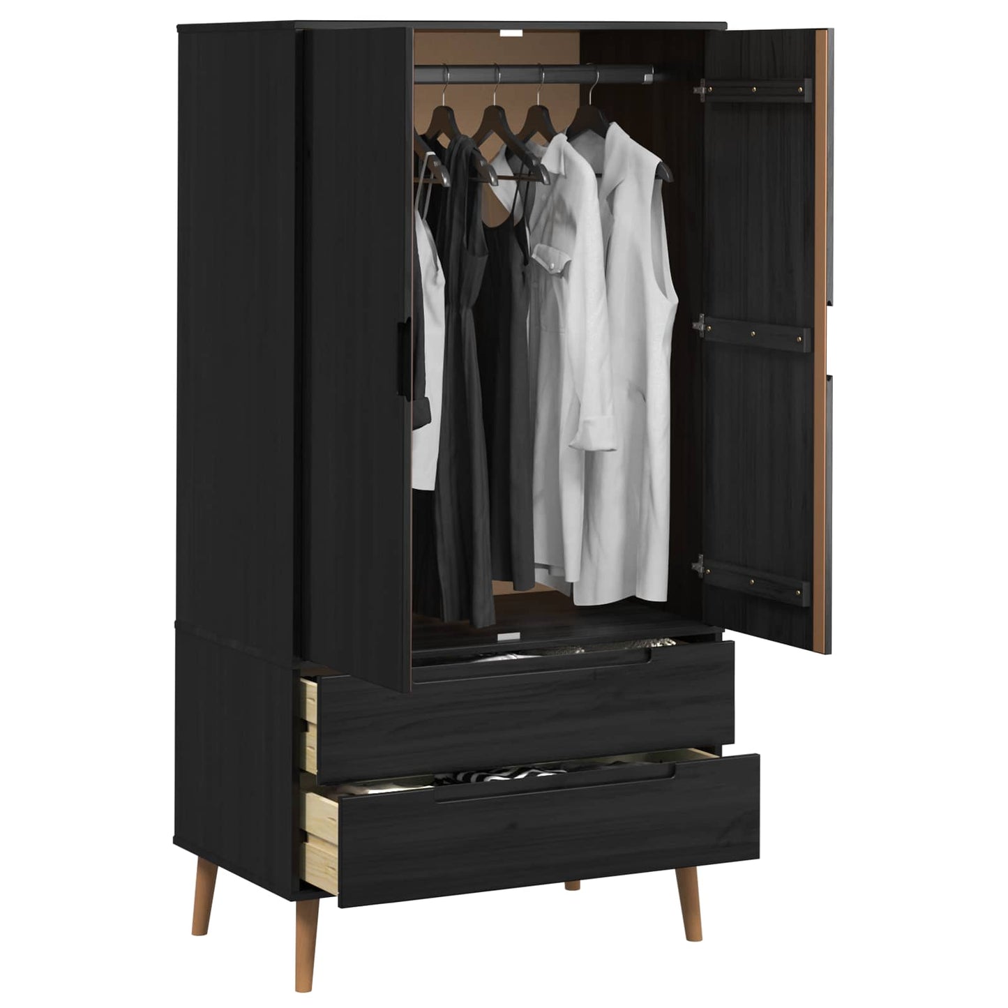 Garderobeskap MOLDE Svart 90 x 55 x 175 cm Heltre furu