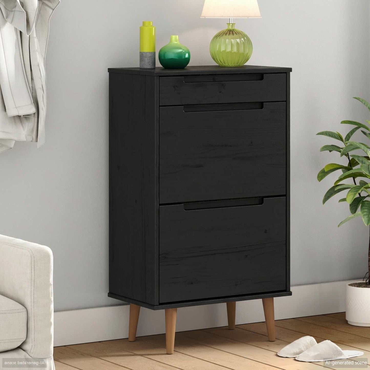 Sko Skap MOLDE 59,5 x 35 x 103 cm Heltre furu Svart