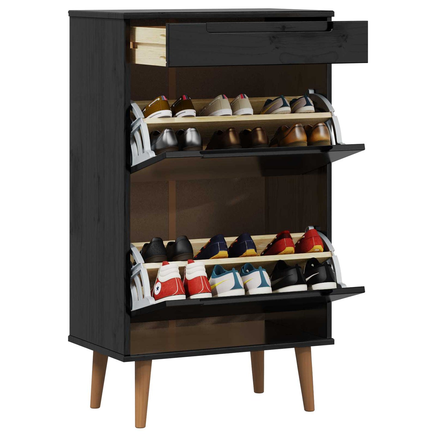 Sko Skap MOLDE 59,5 x 35 x 103 cm Heltre furu Svart