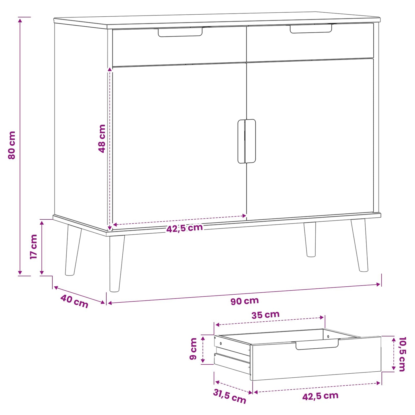 Serviesskap MOLDE Karamell 90 x 40 x 80 cm