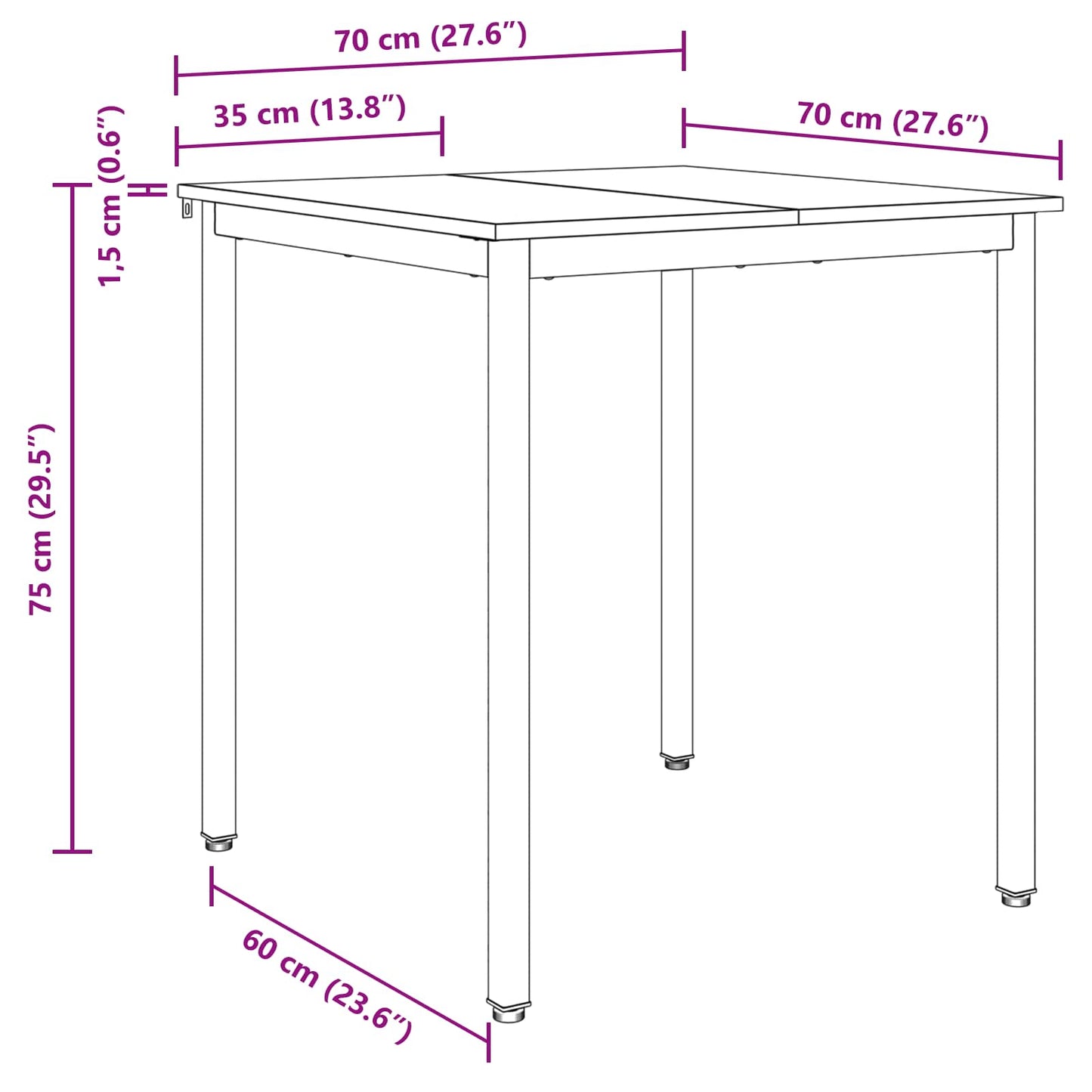 Spisebord 70 x 70 x 75 cm METALL