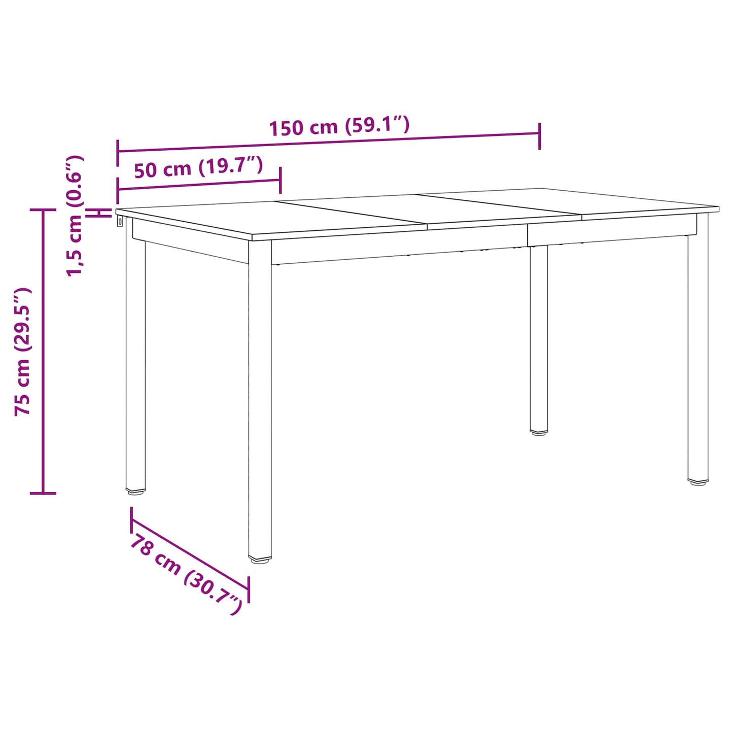 Spisebord 150 x 78 x 75 cm METALL