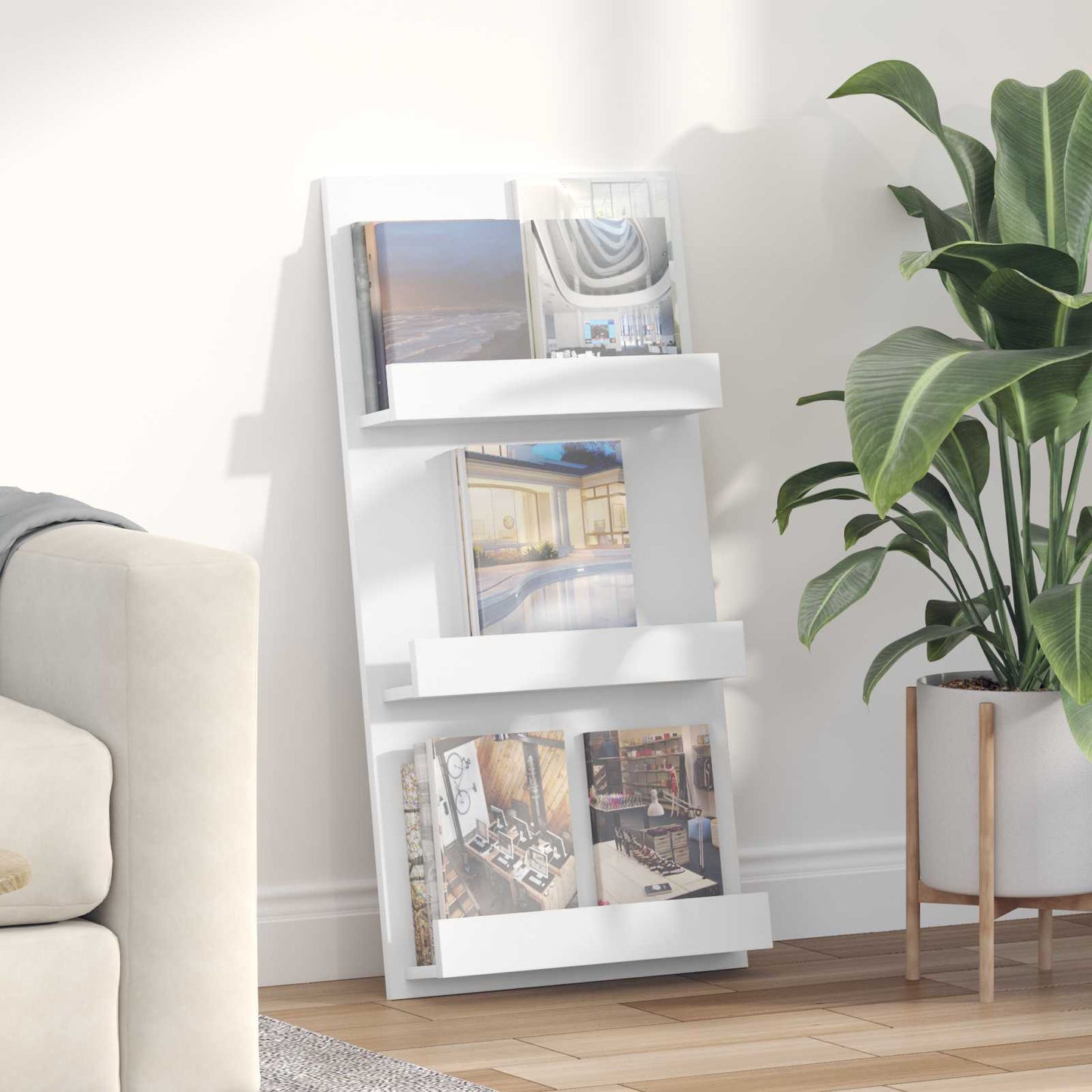Magasinreol med hylle Hvit 51 x 11 x 102 cm Konstruert tre vidaXL