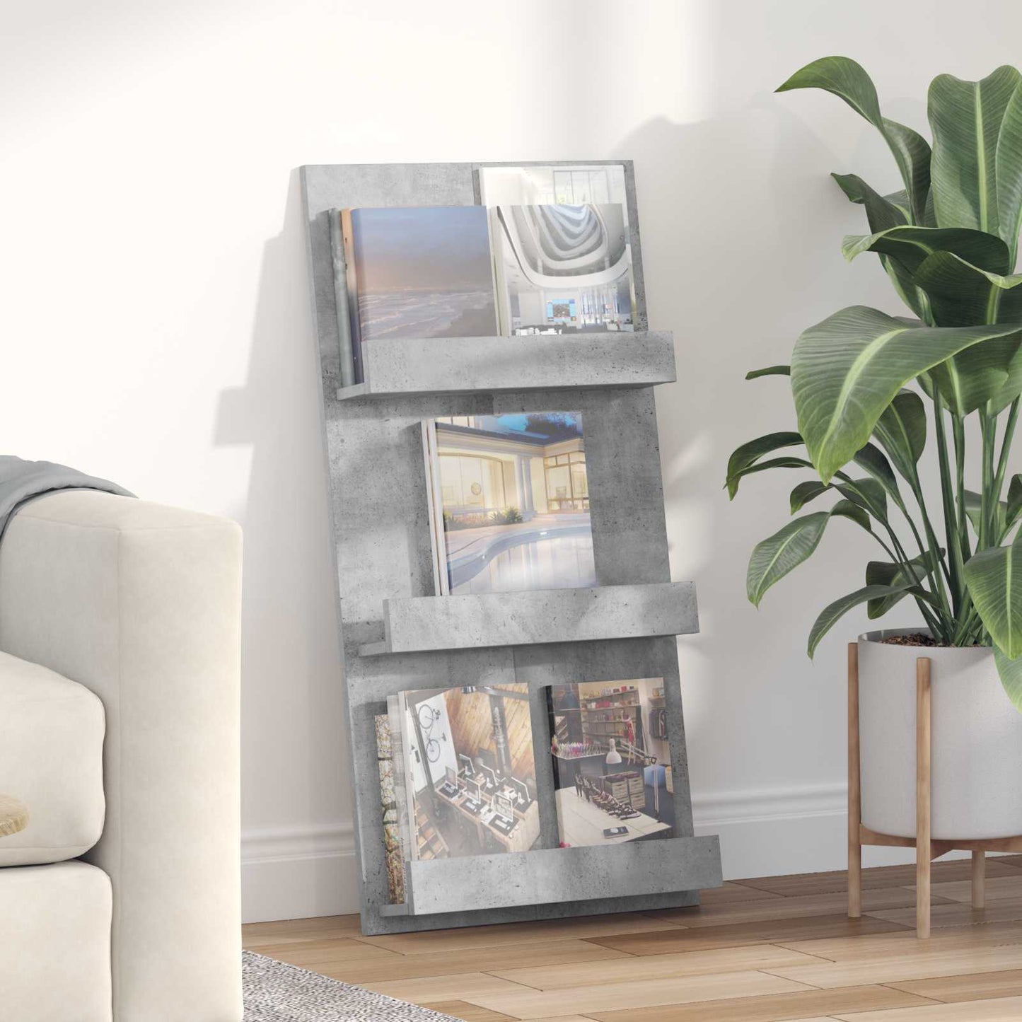 Magasinreol med hylle Betonggrå 51 x 11 x 102 cm Konstruert tre
