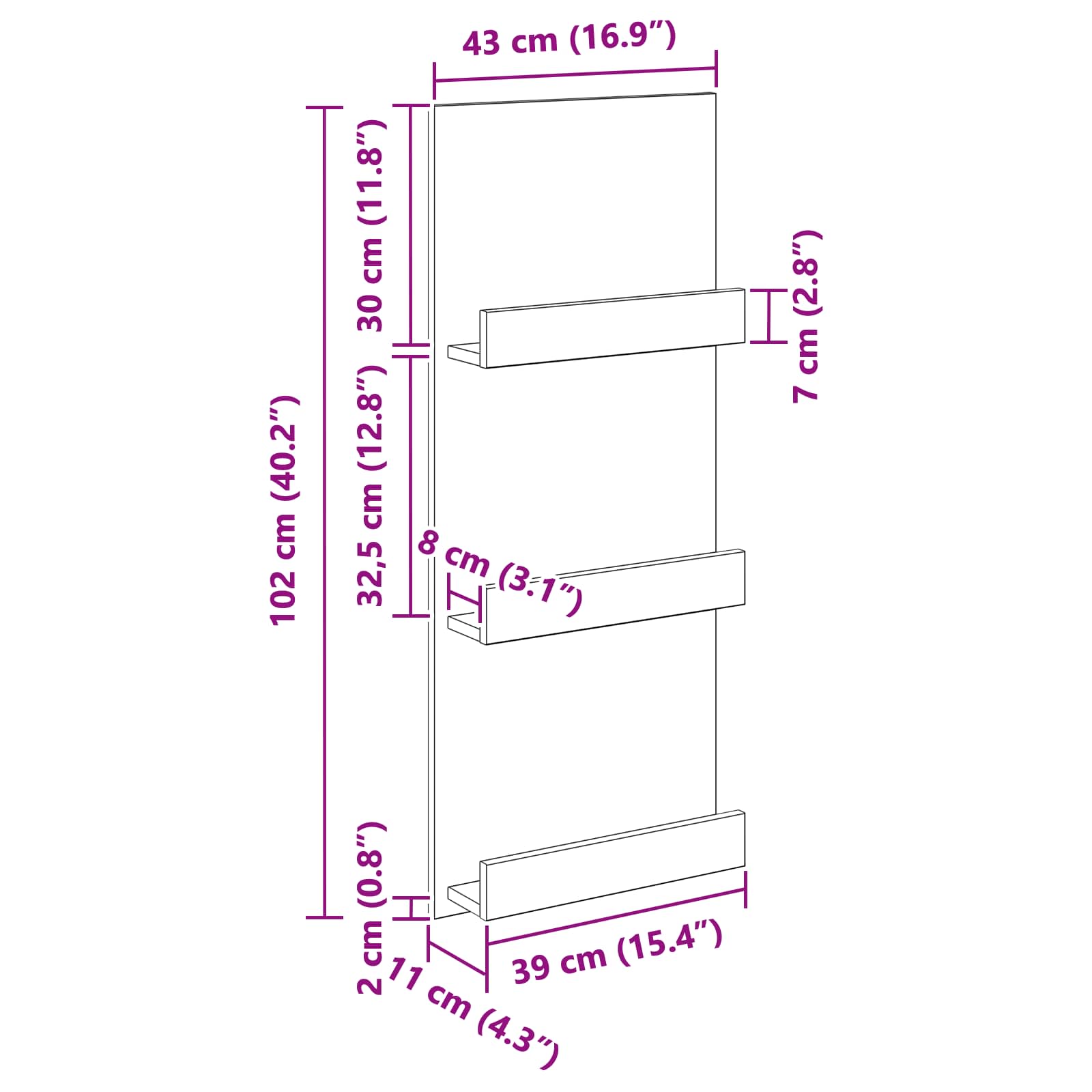 Magasinreol med hylle Hvit 51 x 11 x 102 cm Konstruert tre vidaXL