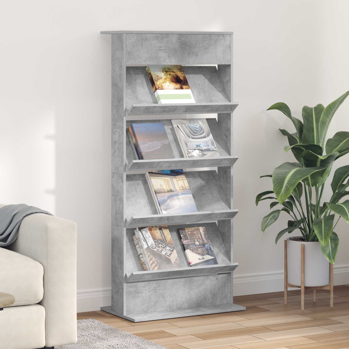 Magasinreol med hylle Betonggrå 70 x 41 x 156 cm Konstruert tre