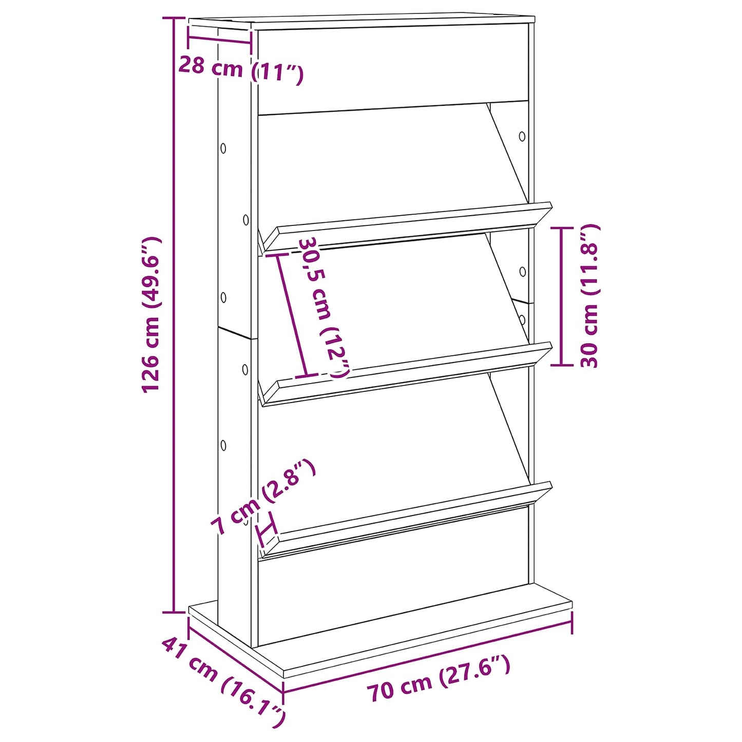 Magasinreol med hylle Hvit 70 x 41 x 126 cm Konstruert tre vidaXL