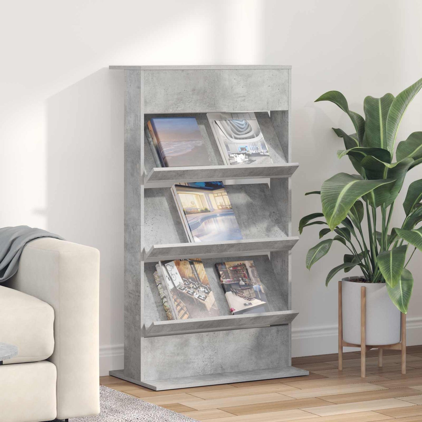 Magasinreol med hylle Betonggrå 70 x 41 x 126 cm Konstruert tre