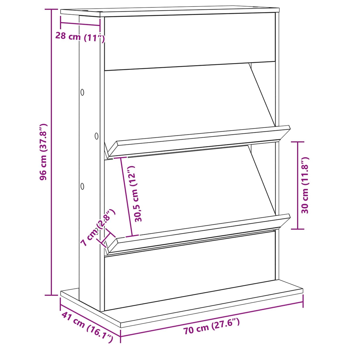 Magasinreol med hylle Hvit 70 x 41 x 96 cm Konstruert tre vidaXL