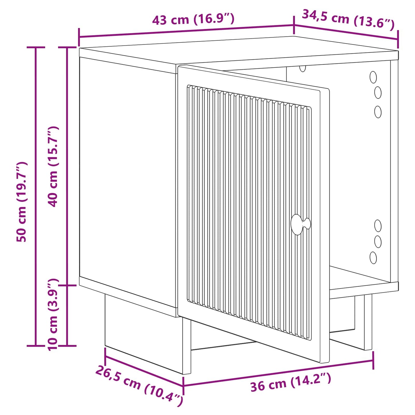 Nattbordskap Høgglans hvit 43 x 34,5 x 50 cm Konstruert tre