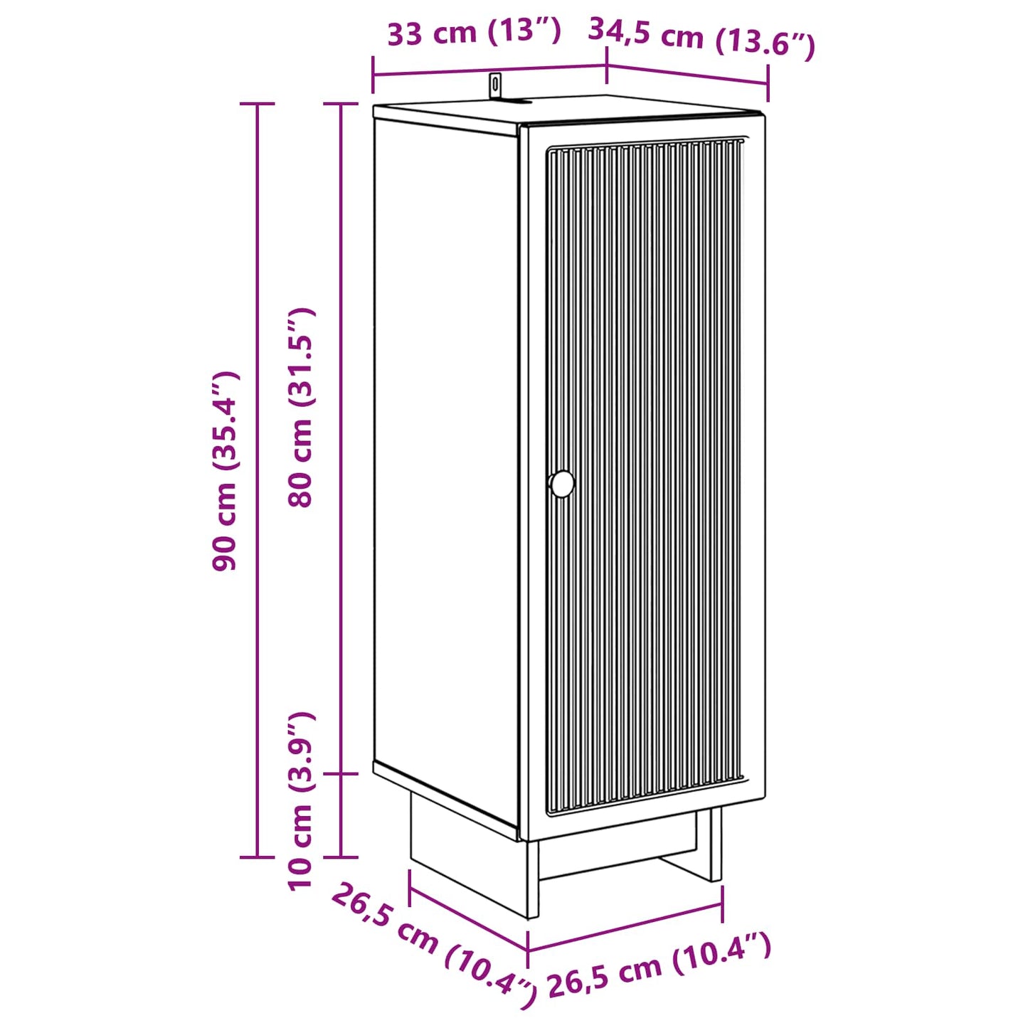 Serviesskap Høgglans hvit 33 x 34,5 x 90 cm Konstruert tre
