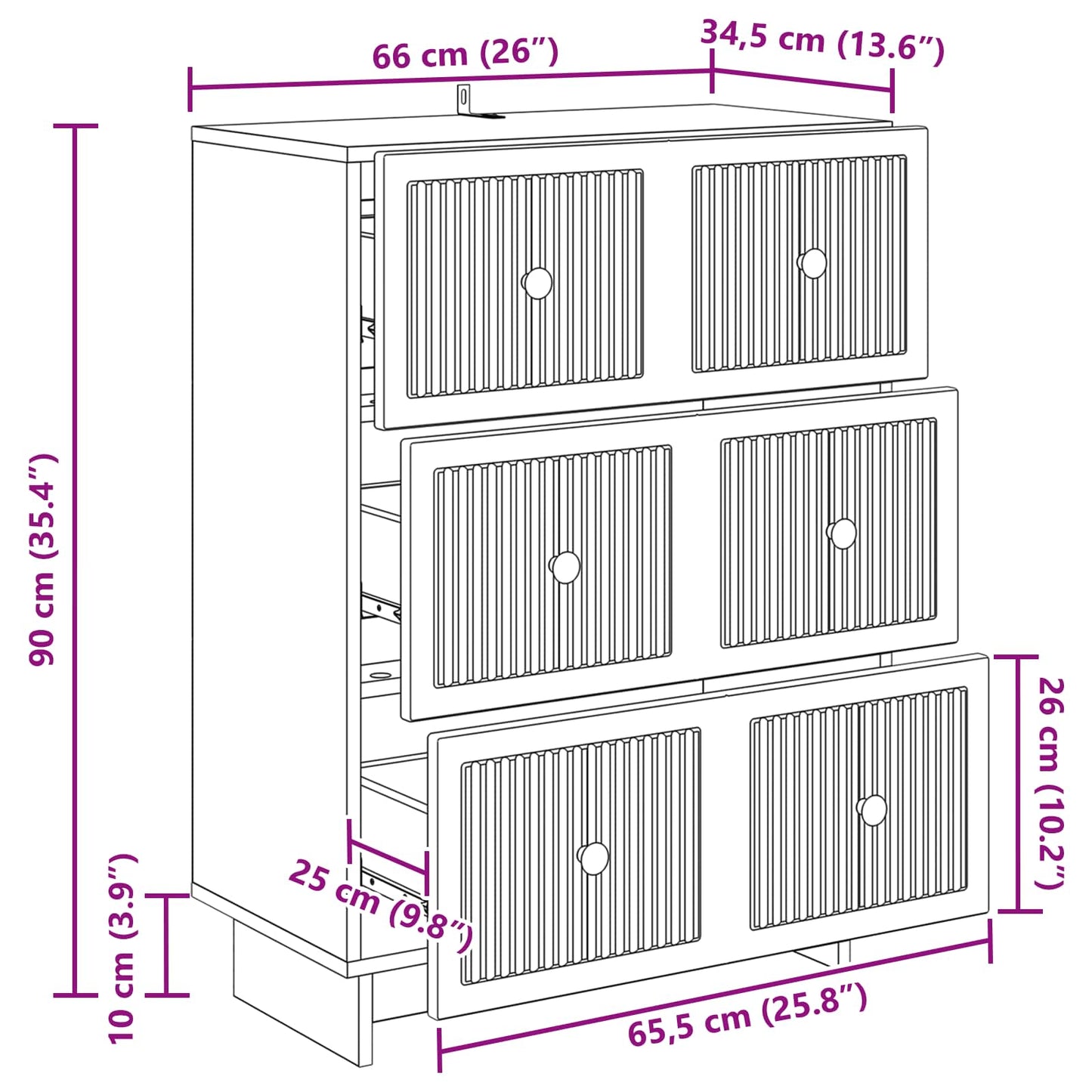 Skuffeskap Artisan eik 66 x 34,5 x 90 cm Konstruert tre