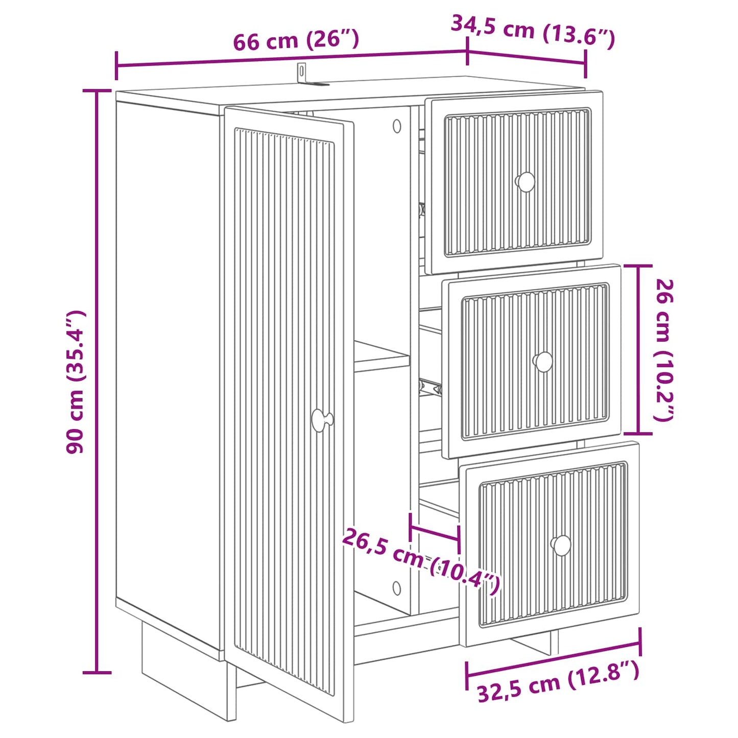 Serviesskap med skuff Røkt Eik 66 x 34,5 x 90 cm Konstruert tre