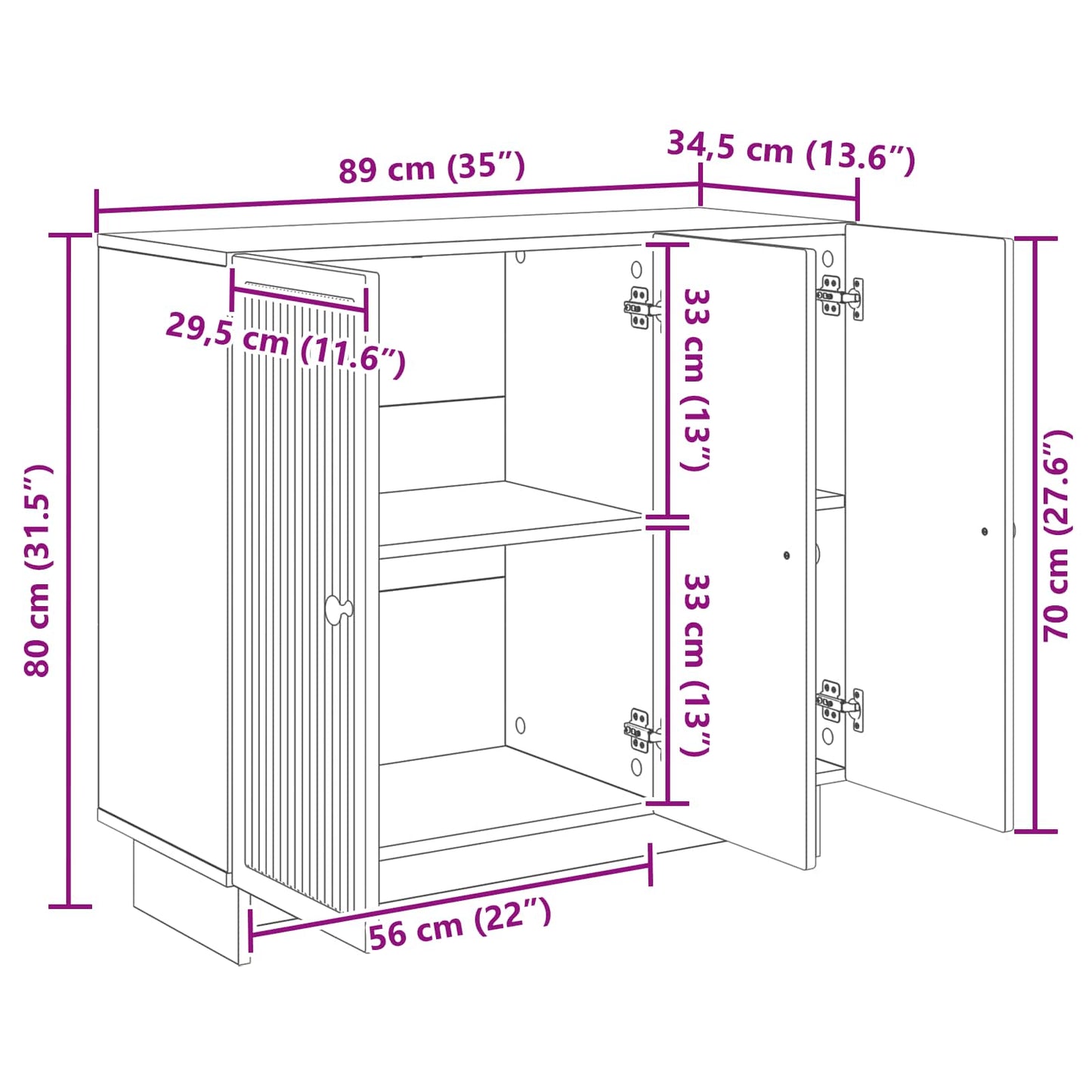 Serviesskap Hvit 89 x 34,5 x 80 cm Konstruert tre