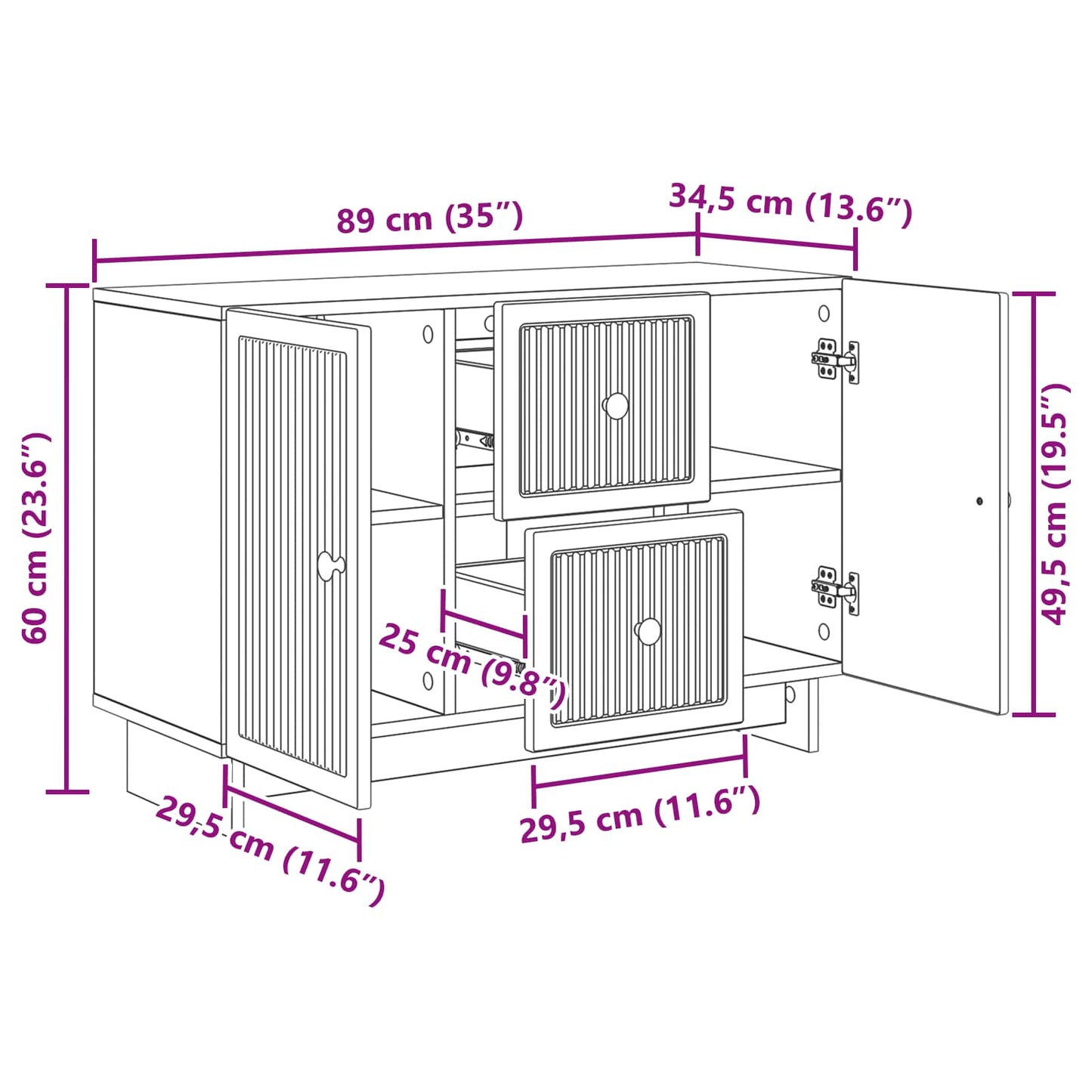 Serviesskap med skuff Hvit 89 x 34,5 x 60 cm Konstruert tre