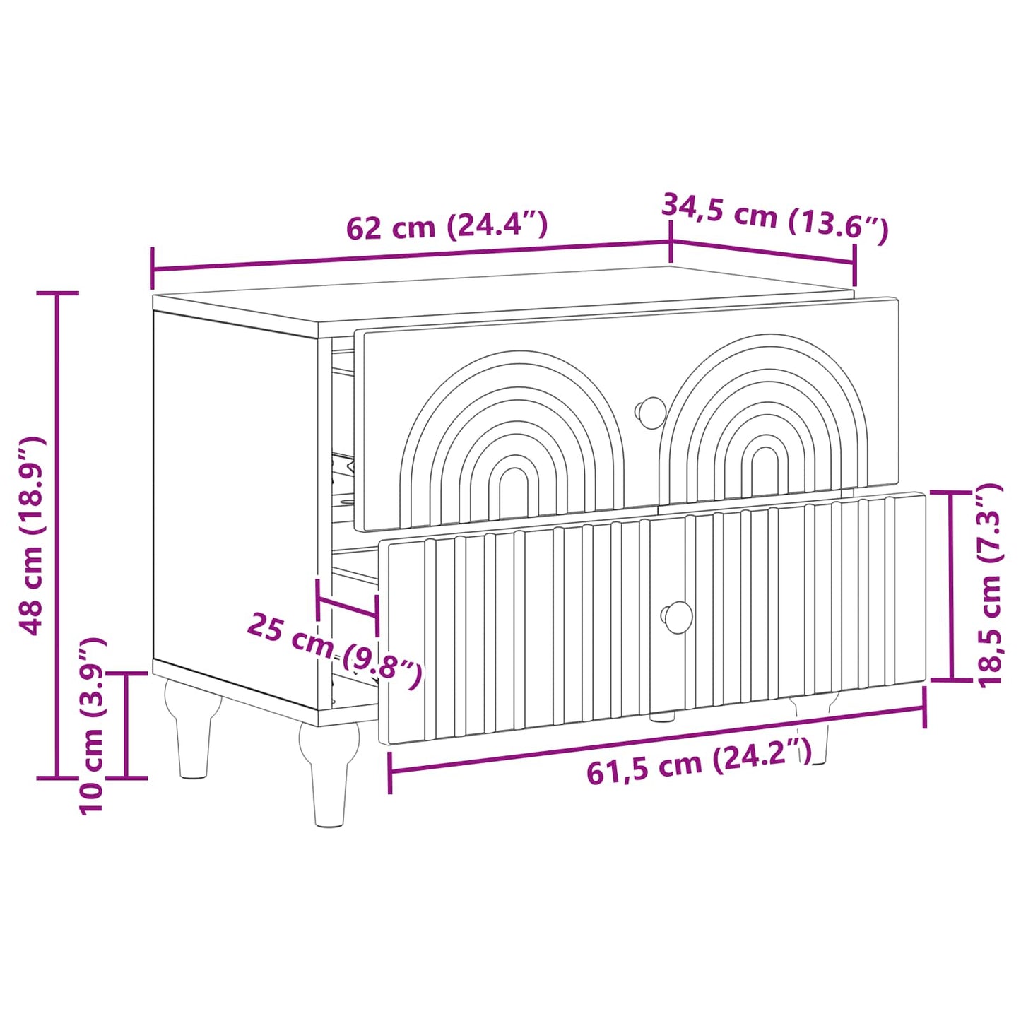 Nattbordskap Gammelt tre 62 x 34,5 x 48 cm Konstruert tre