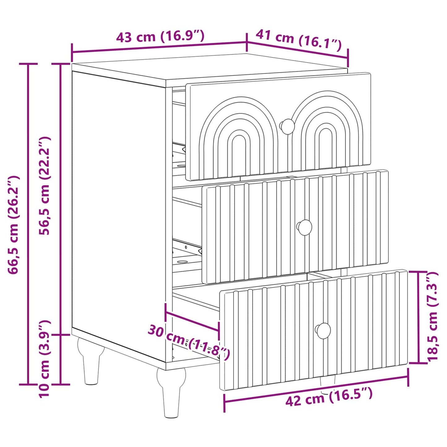 Nattbordskap Gammelt tre 43x 41 x 66,5 cm Konstruert tre
