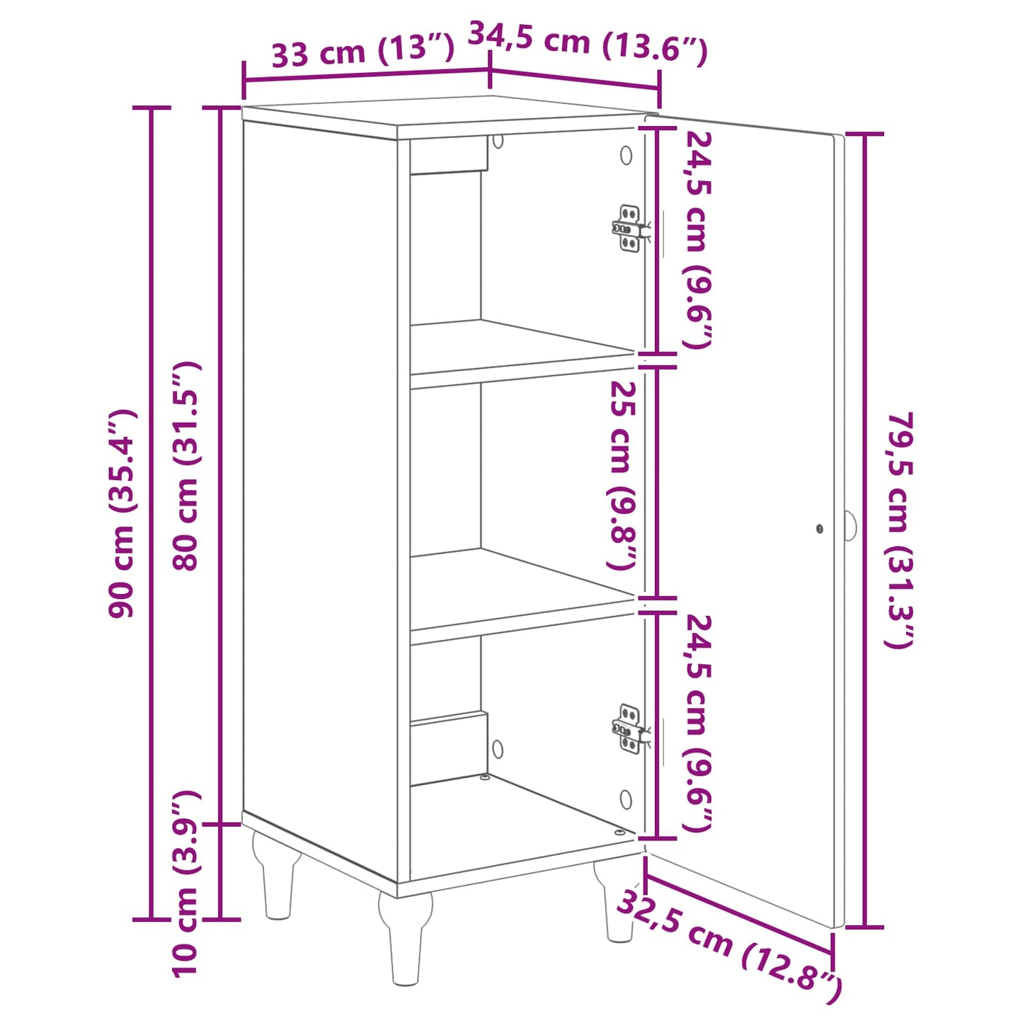 Serviesskap Røkt Eik 33 x 34,5 x 90 cm Konstruert tre