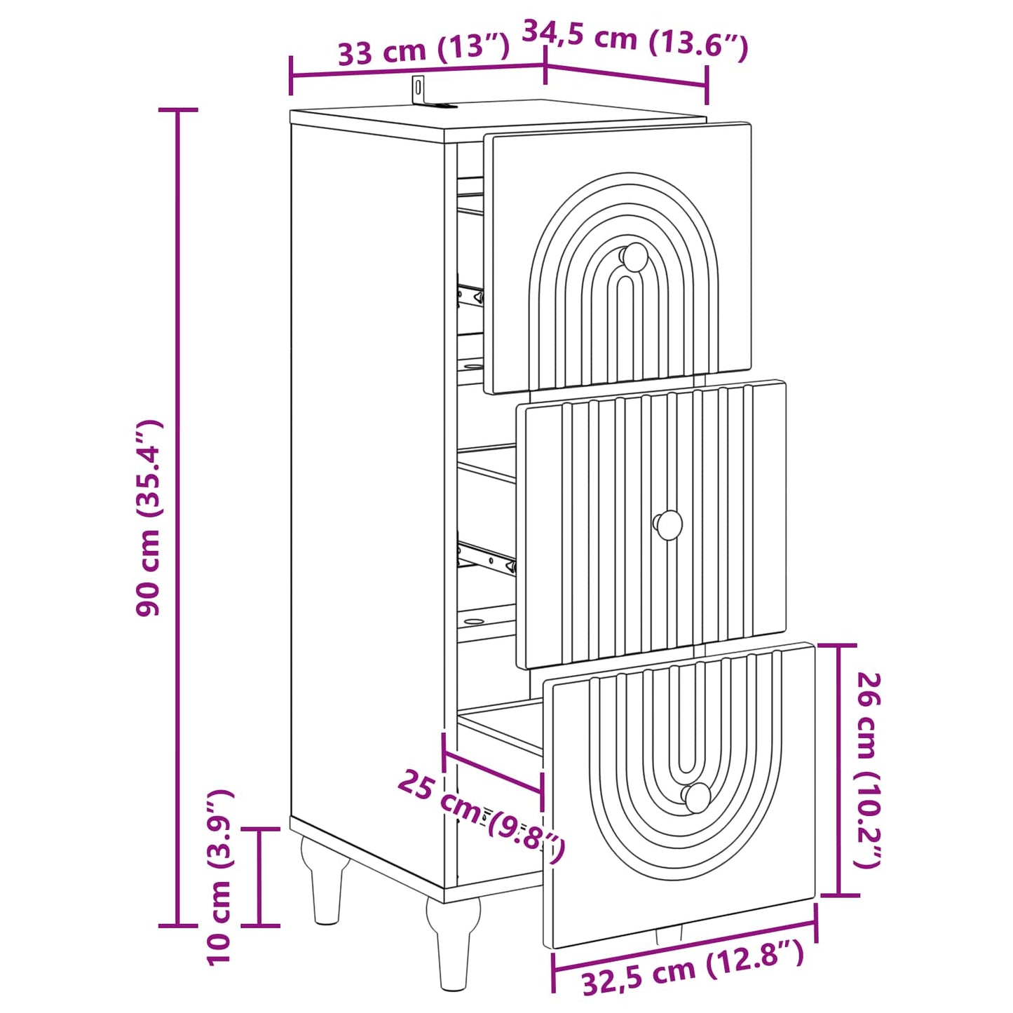 Skuffeskap Svart 33 x 34,5 x 90 cm Konstruert tre
