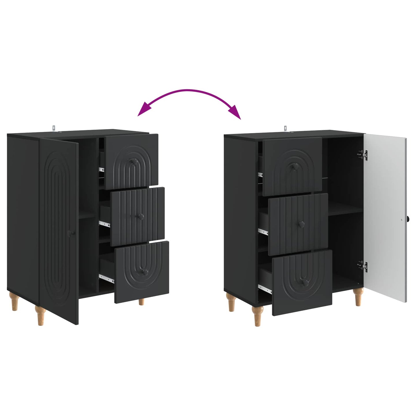 Serviesskap med skuff Svart 66 x 34,5 x 90 cm Konstruert tre
