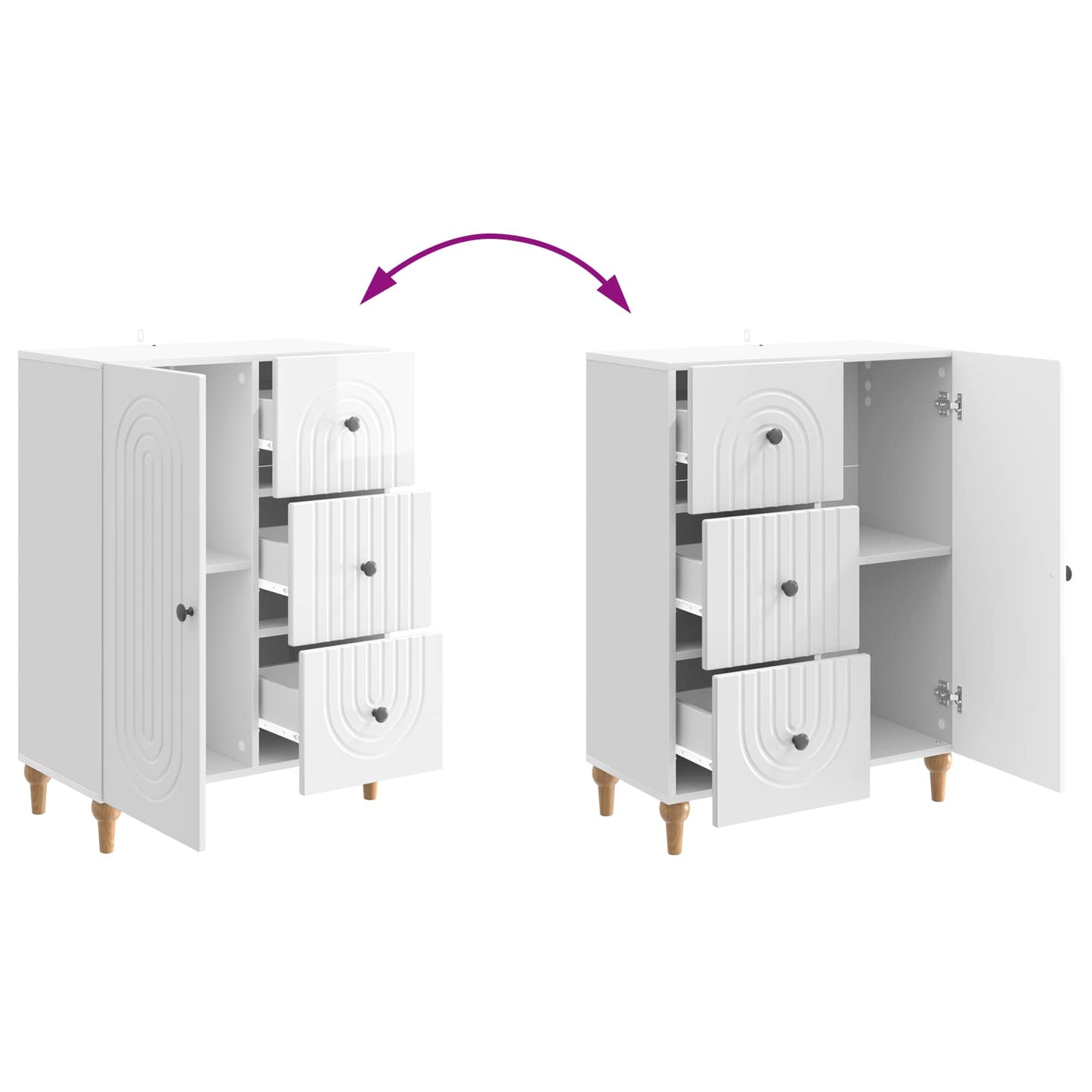 Serviesskap Høgglans hvit 66 x 34,5 x 90 cm Konstruert tre