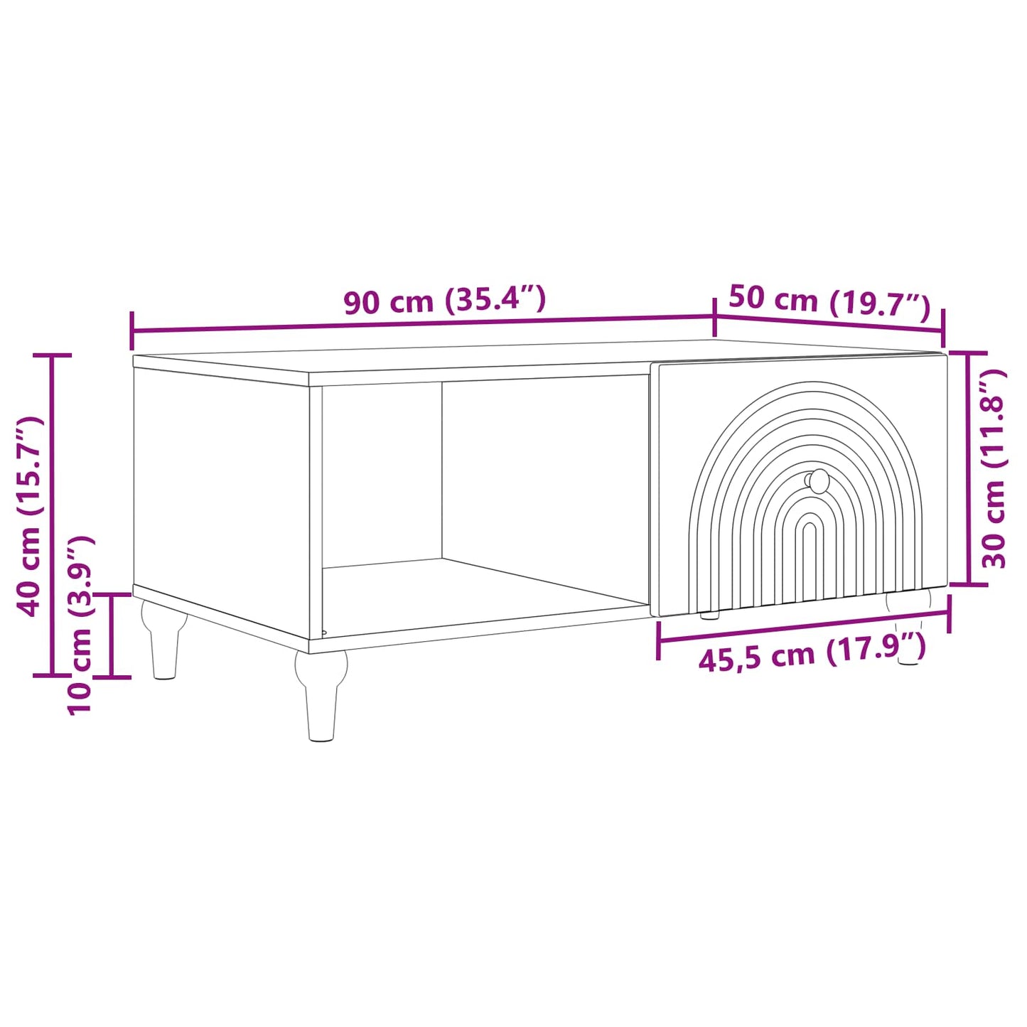 Kaffebord Sonoma eik 90 x 50 x 40 cm Konstruert tre