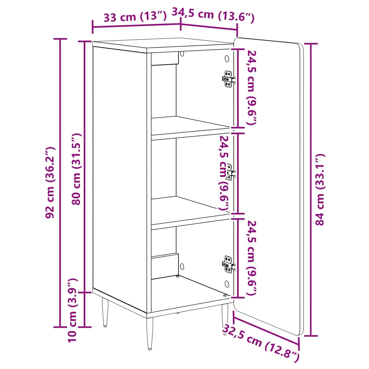 Serviesskap Sonoma eik 34,5 x 33 x 92 cm Konstruert tre