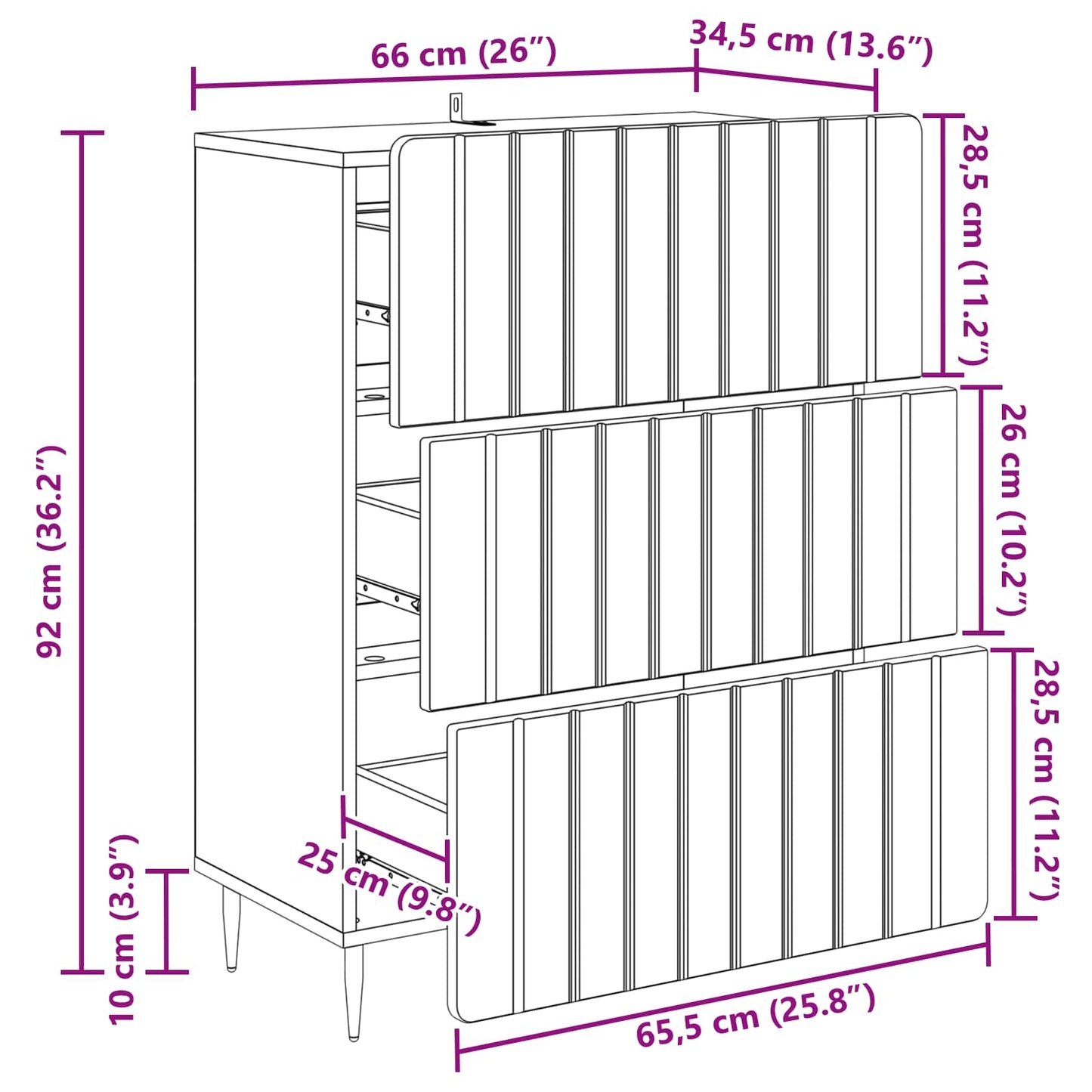 Skuffeskap Hvit 66 x 34,5 x 92 cm Konstruert tre