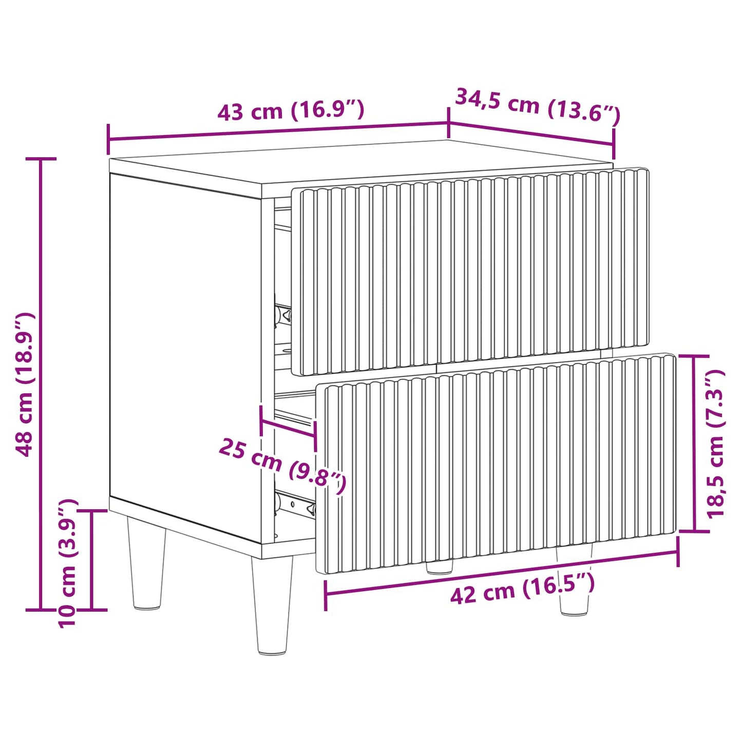 Nattbordskap Høgglans hvit 43 x 34,5 x 48 cm Konstruert tre