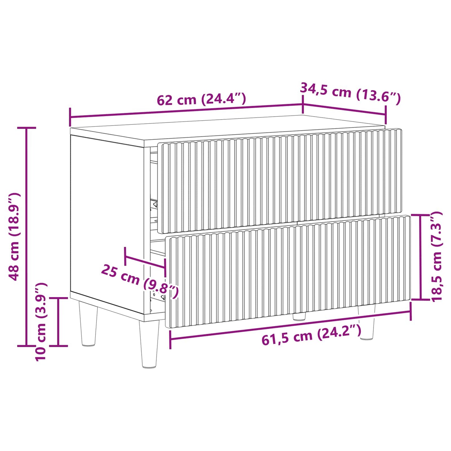 Nattbordskap Høgglans hvit 62 x 34,5 x 48 cm Konstruert tre