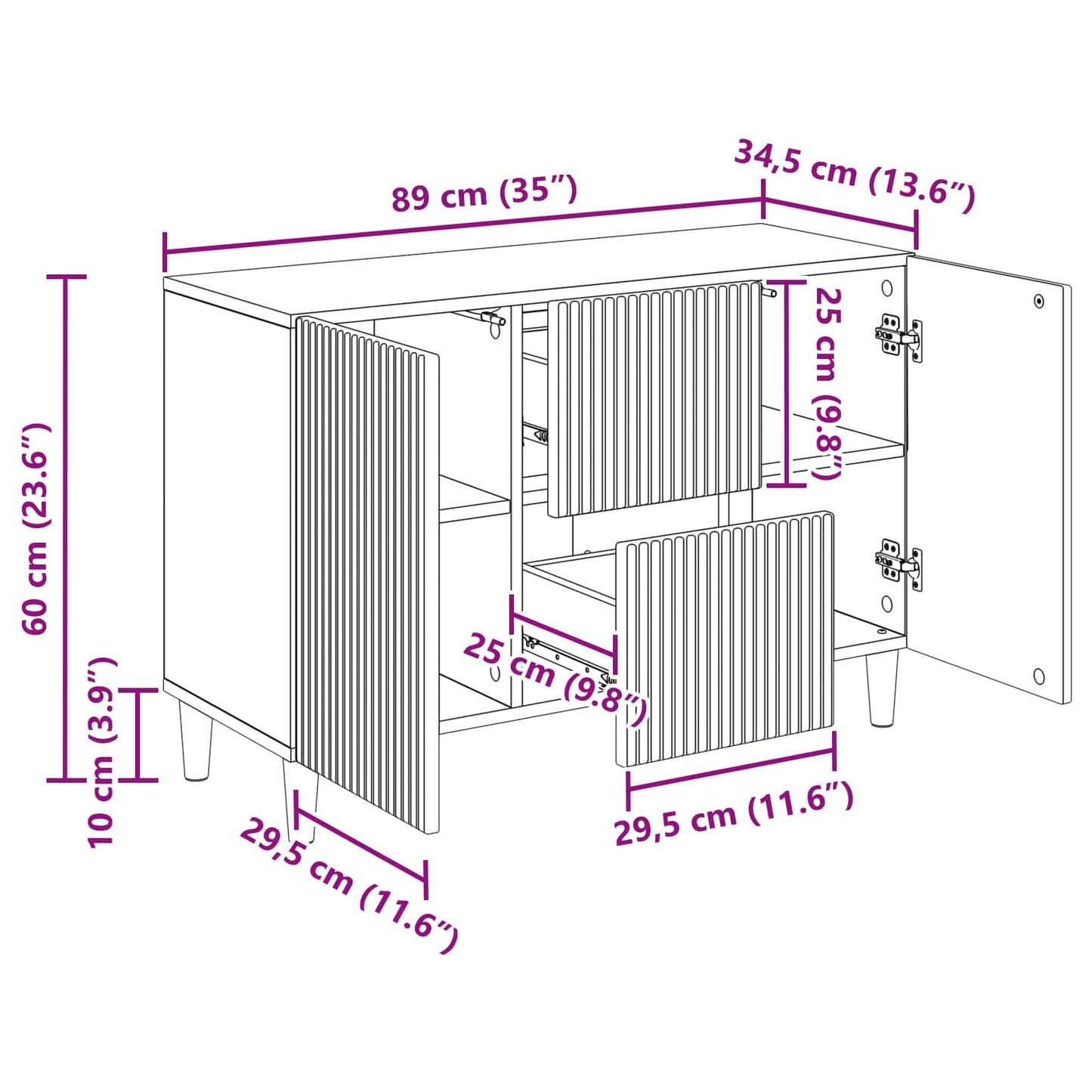 Serviesskap Betonggrå 89 x 34,5 x 60 cm Konstruert tre