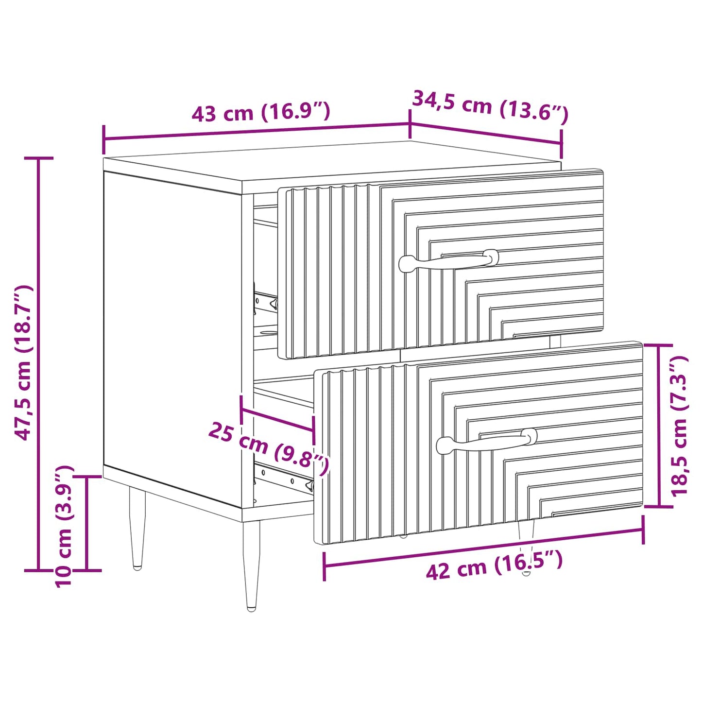 Nattbordskap 2 pcs Betonggrå 43 x 34,5 x 47,5 cm Konstruert tre