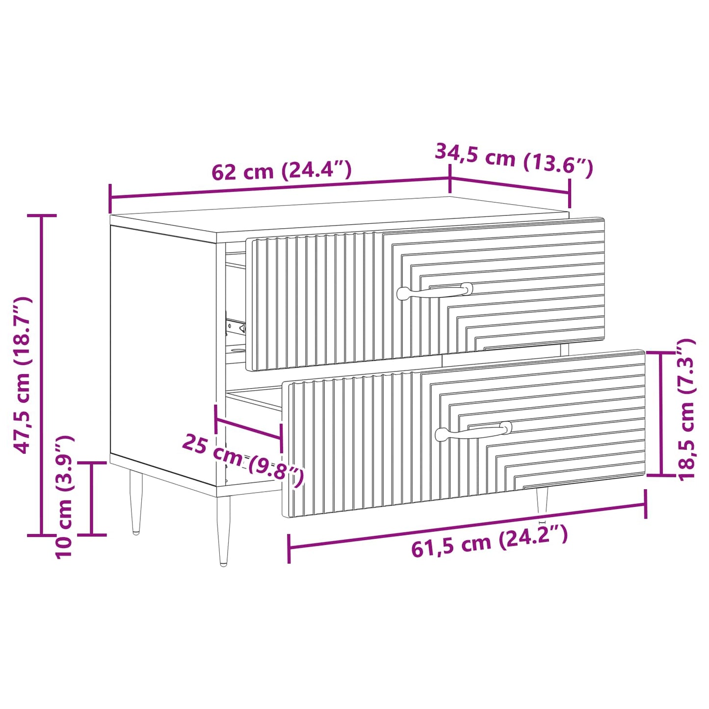 Nattbordskap Gammelt tre 62 x 34,5 x 47,5 cm Konstruert tre
