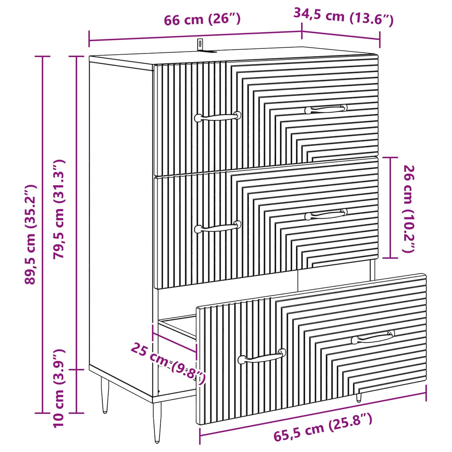 Skuffeskap Grå Sonoma 66 x 34,5 x 89,5 cm Konstruert tre