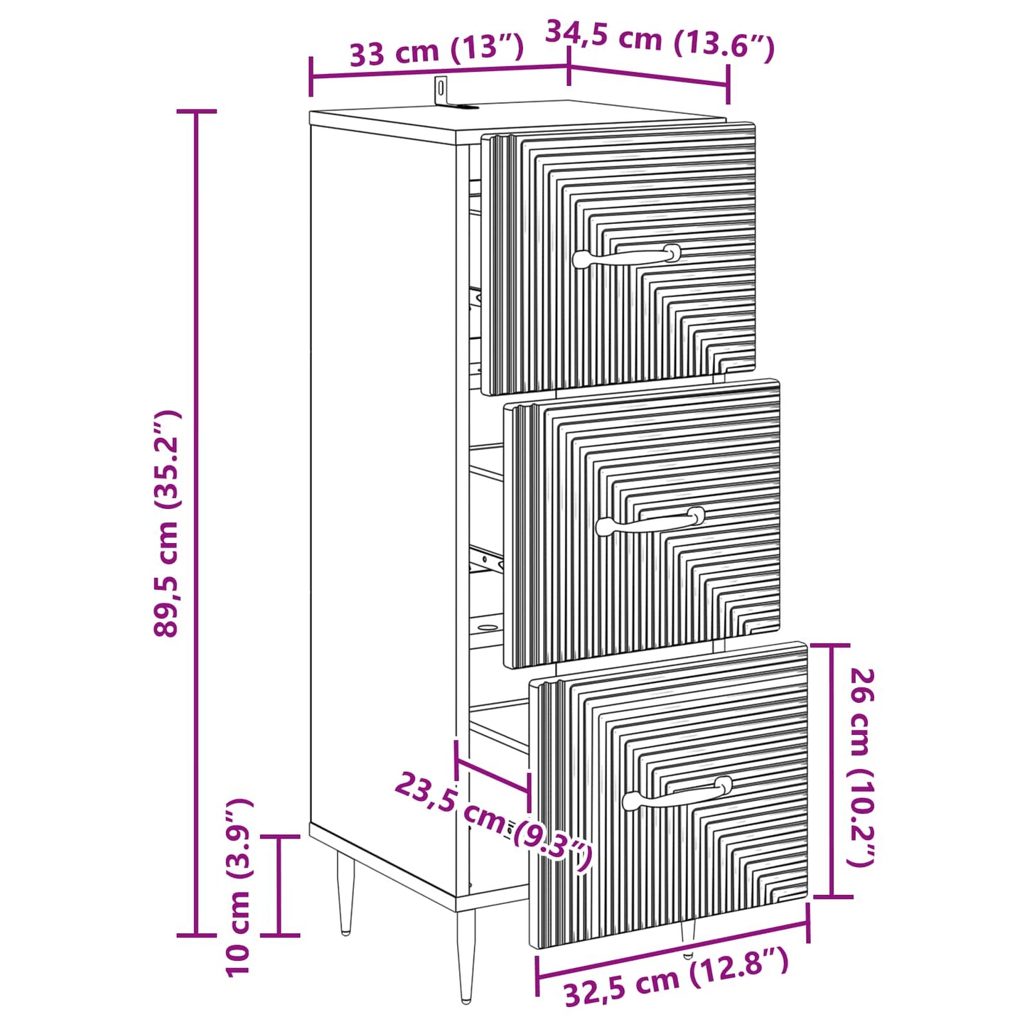 Skuffeskap Hvit 33 x 34,5 x 89,5 cm Konstruert tre
