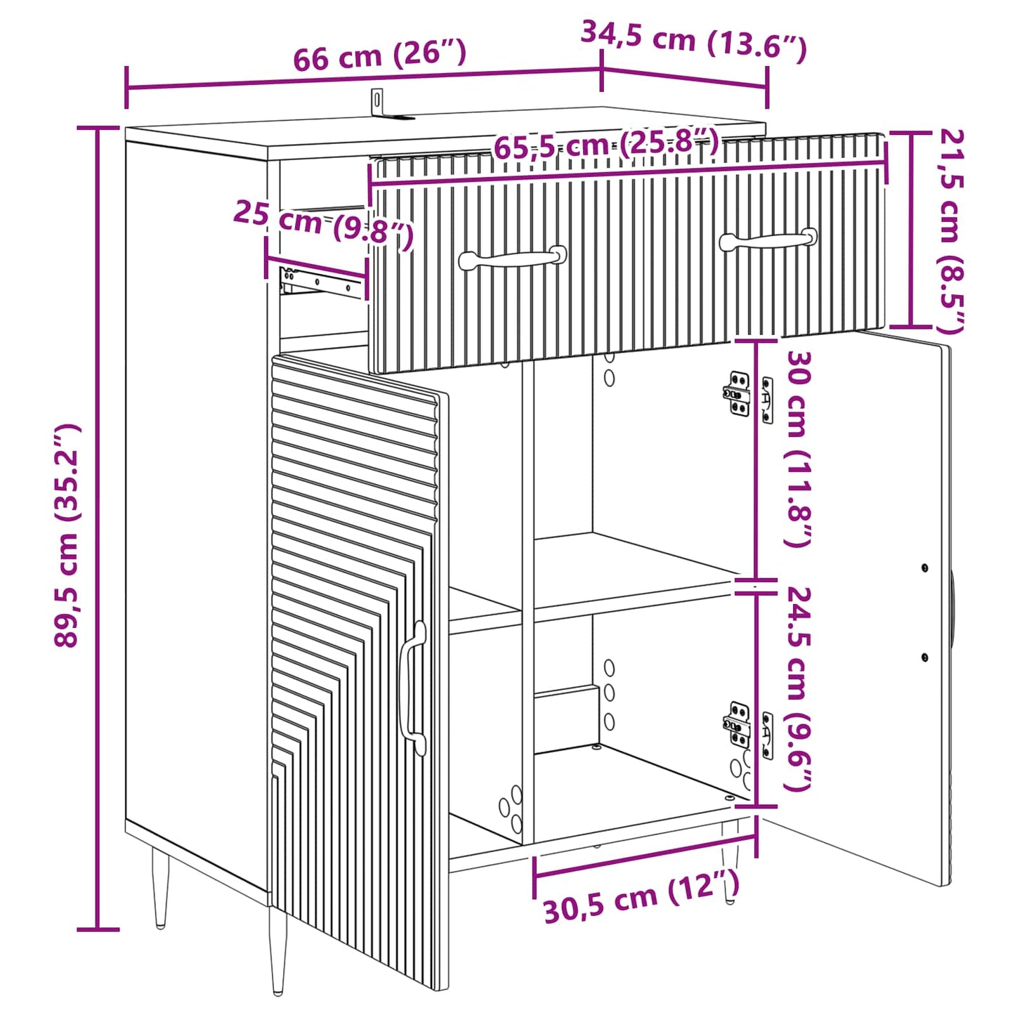 Serviesskap Artisan eik 66 x 34,5 x 89,5 cm Konstruert tre